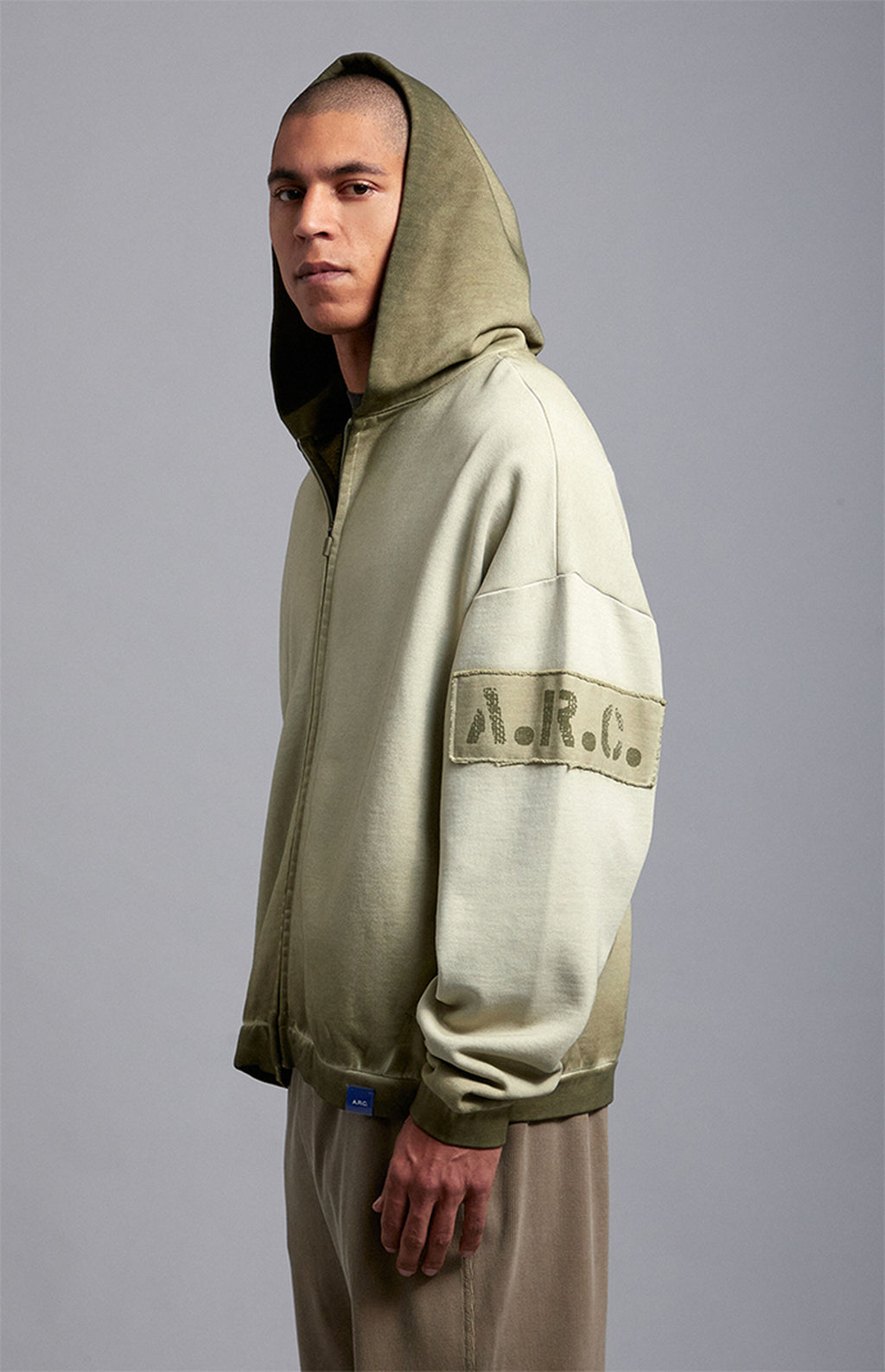 A.R.C. Green Vintage Wash Heavyweight Full Zip Hoodie