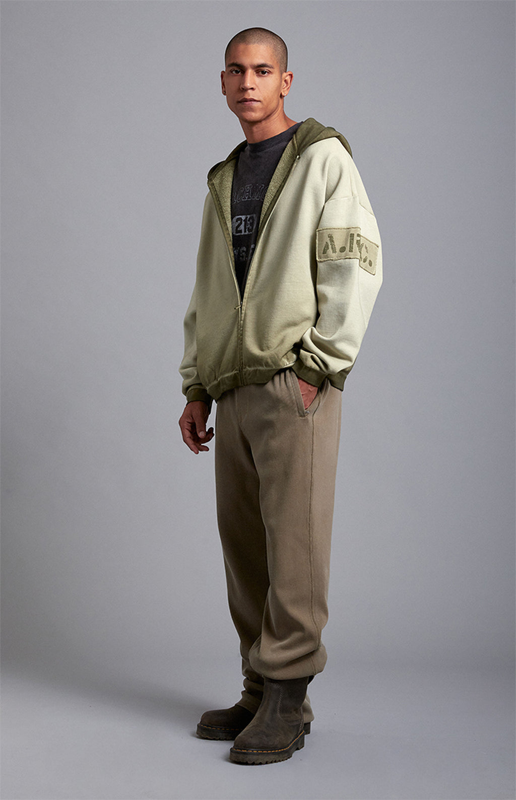 A.R.C. Green Vintage Wash Heavyweight Full Zip Hoodie