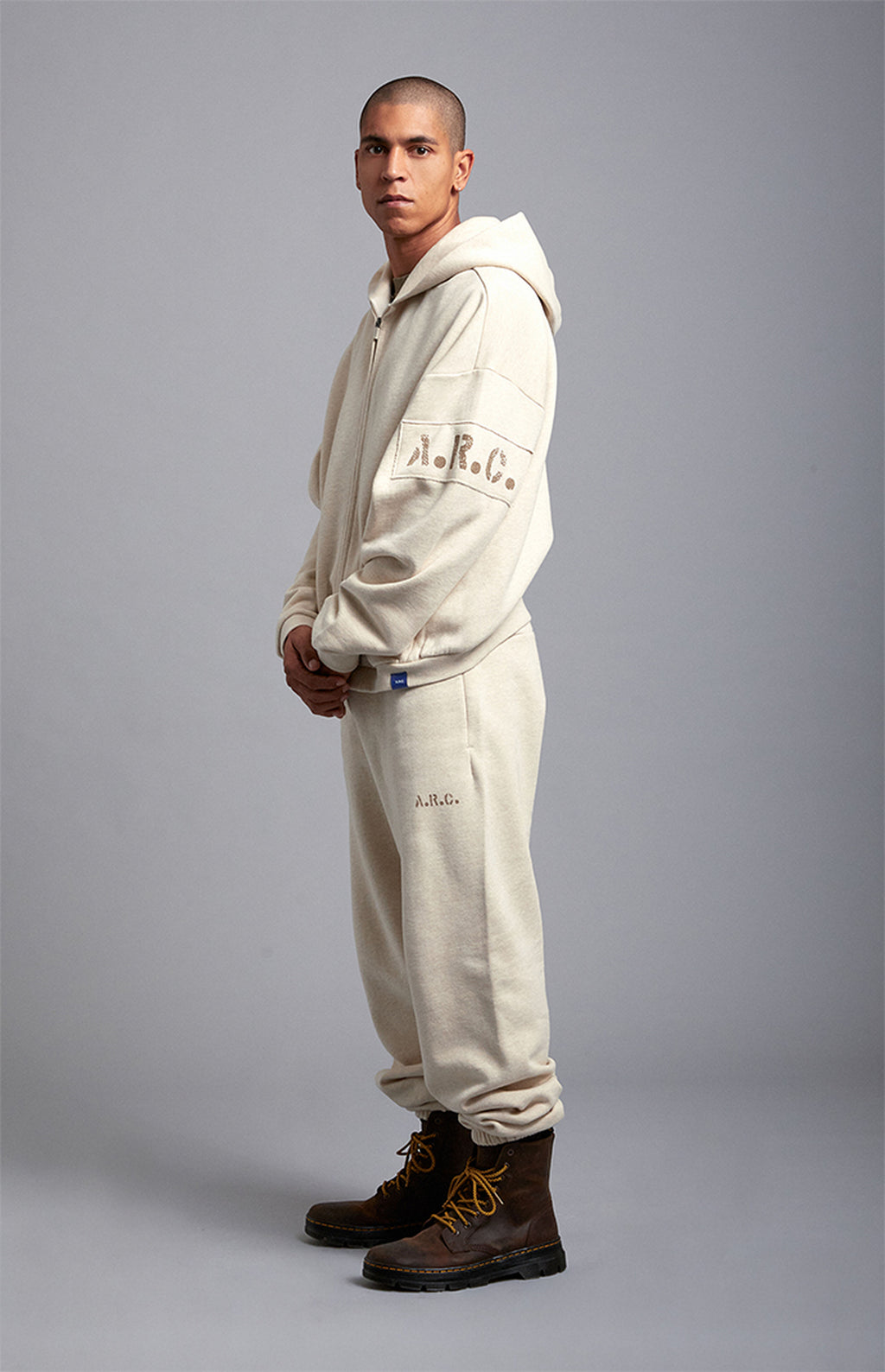 A.R.C. Heather Oatmeal Heavyweight Full Zip Hoodie