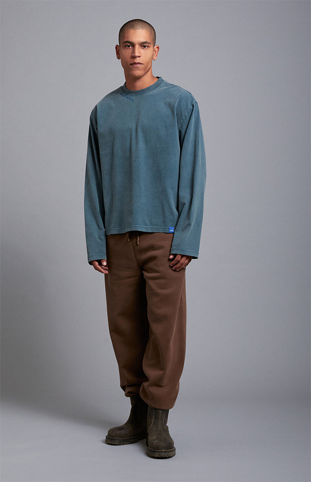 A.R.C. Blue Vintage Wash Heavyweight Oversized Long Sleeve T-Shirt