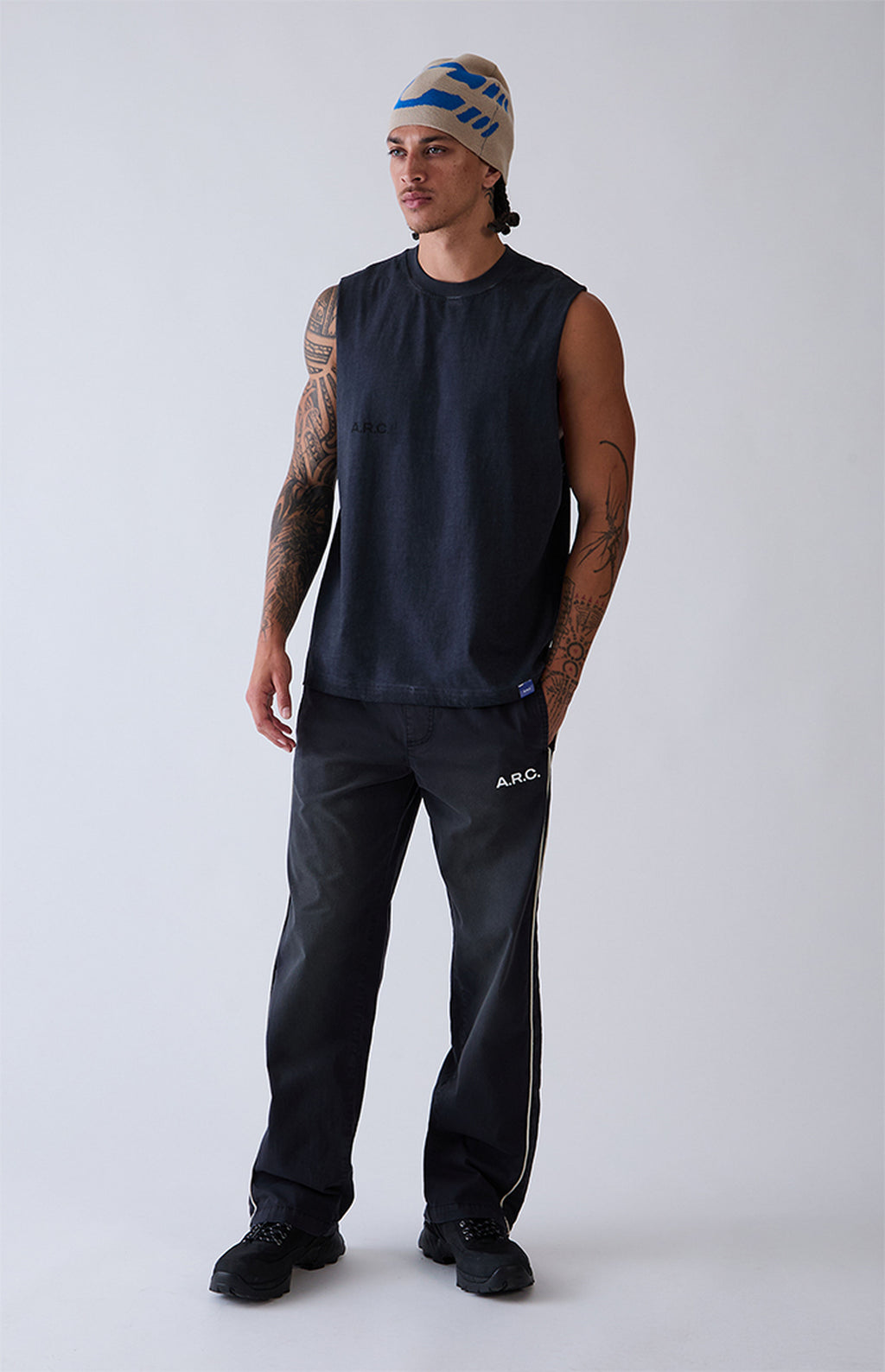 A.R.C. Washed Black Vintage Wash Cut Off Muscle T-Shirt