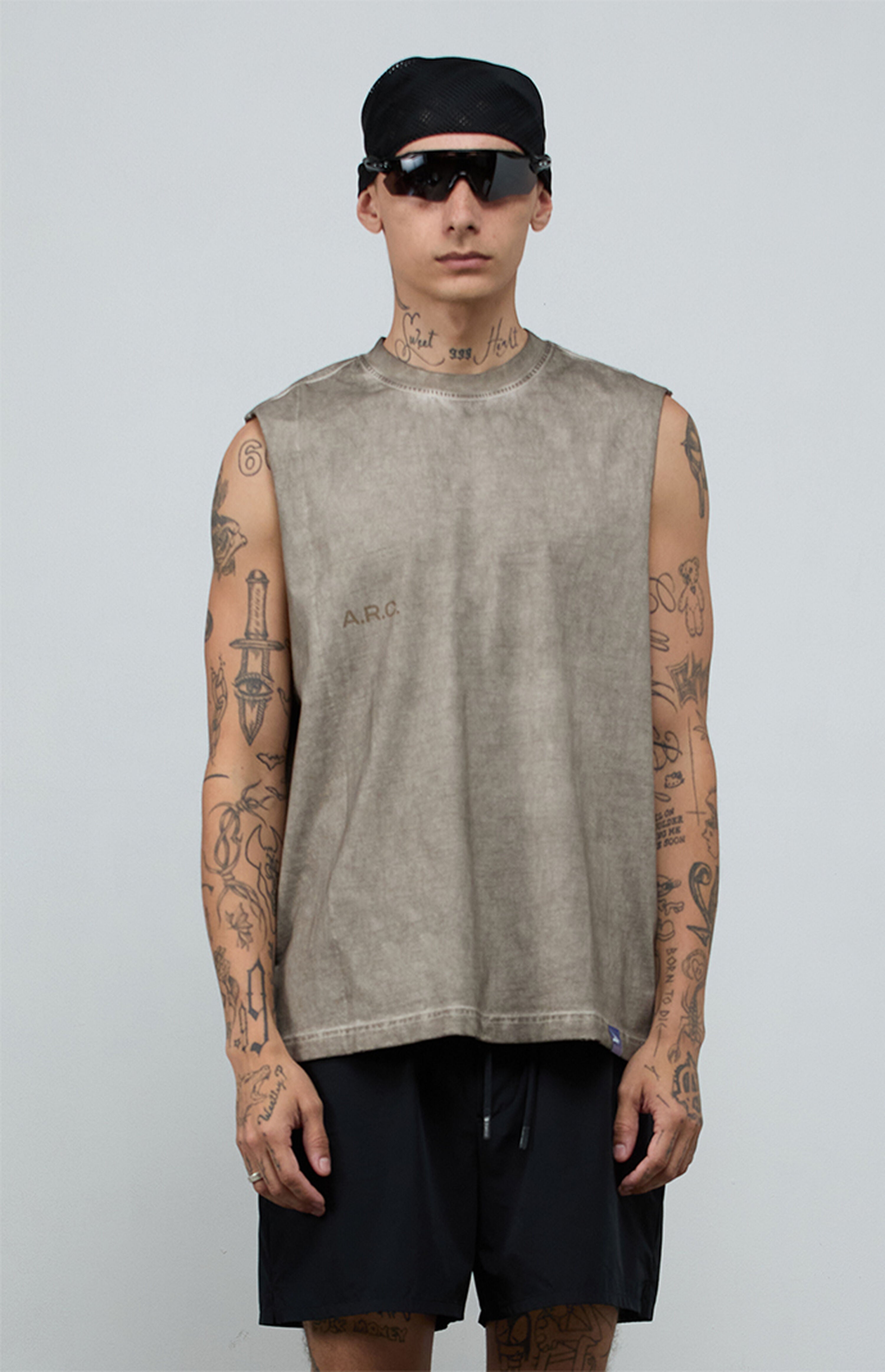 A.R.C. Khaki Vintage Wash Comfort Cut Off Muscle T-Shirt