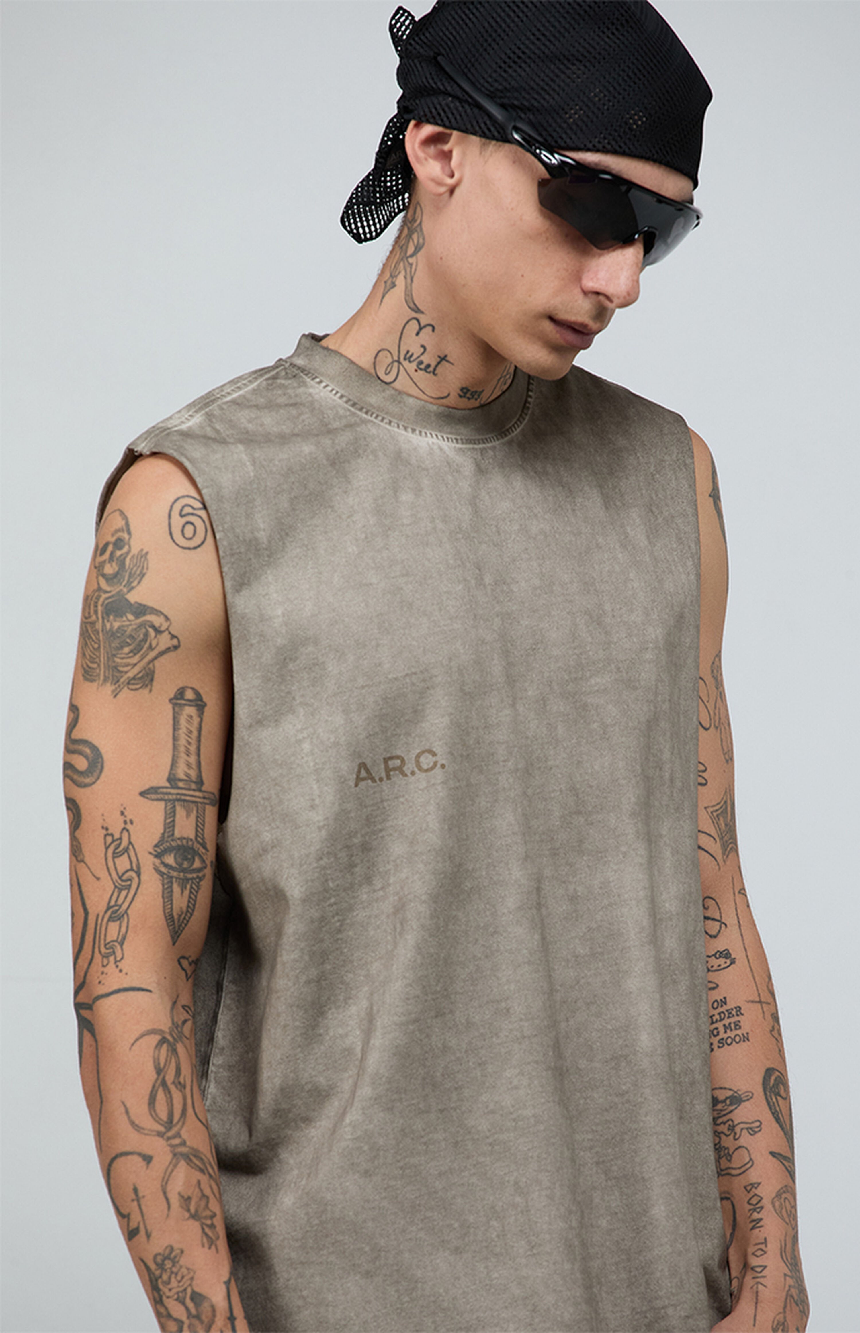 A.R.C. Khaki Vintage Wash Comfort Cut Off Muscle T-Shirt