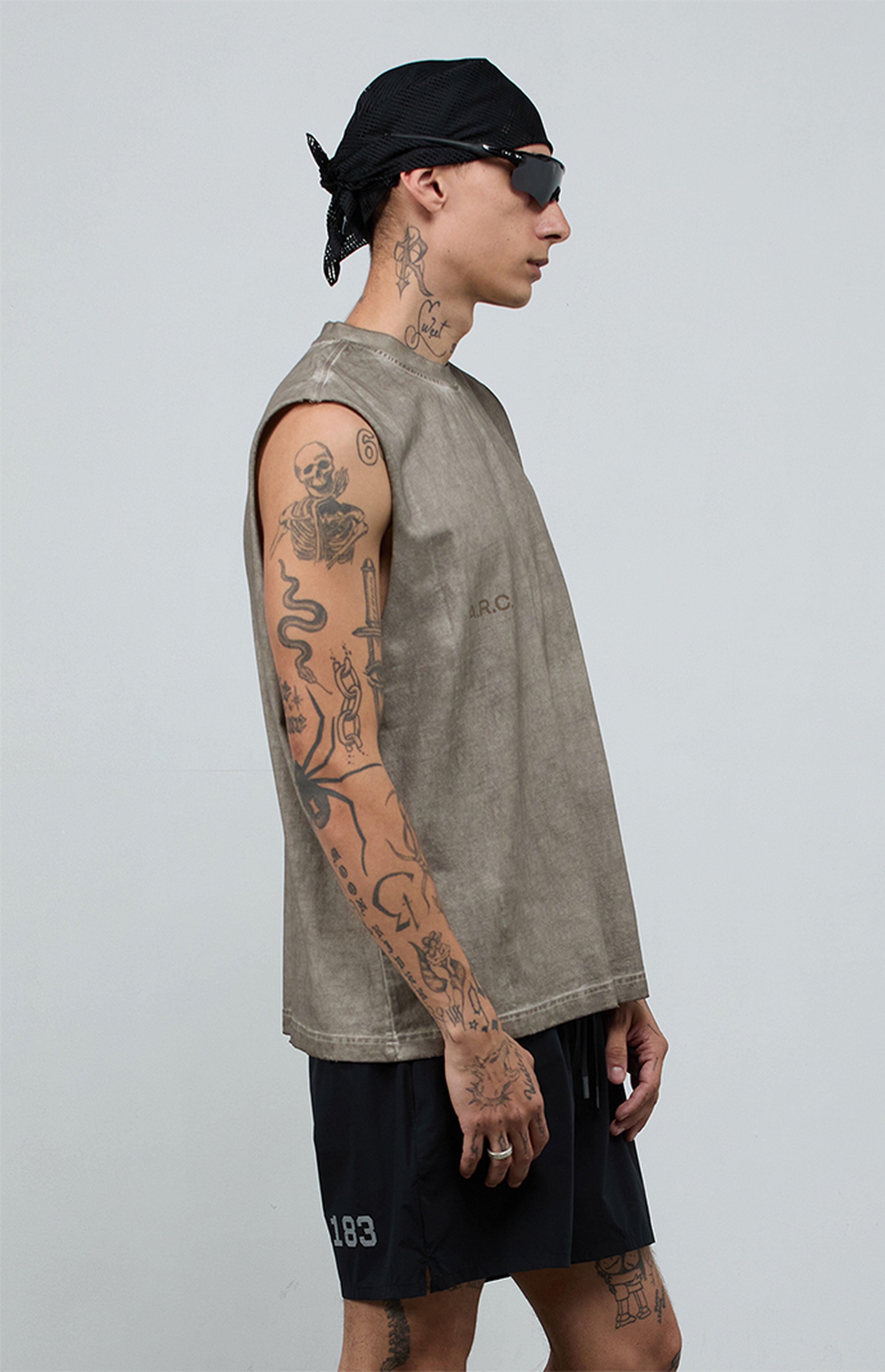 A.R.C. Khaki Vintage Wash Comfort Cut Off Muscle T-Shirt