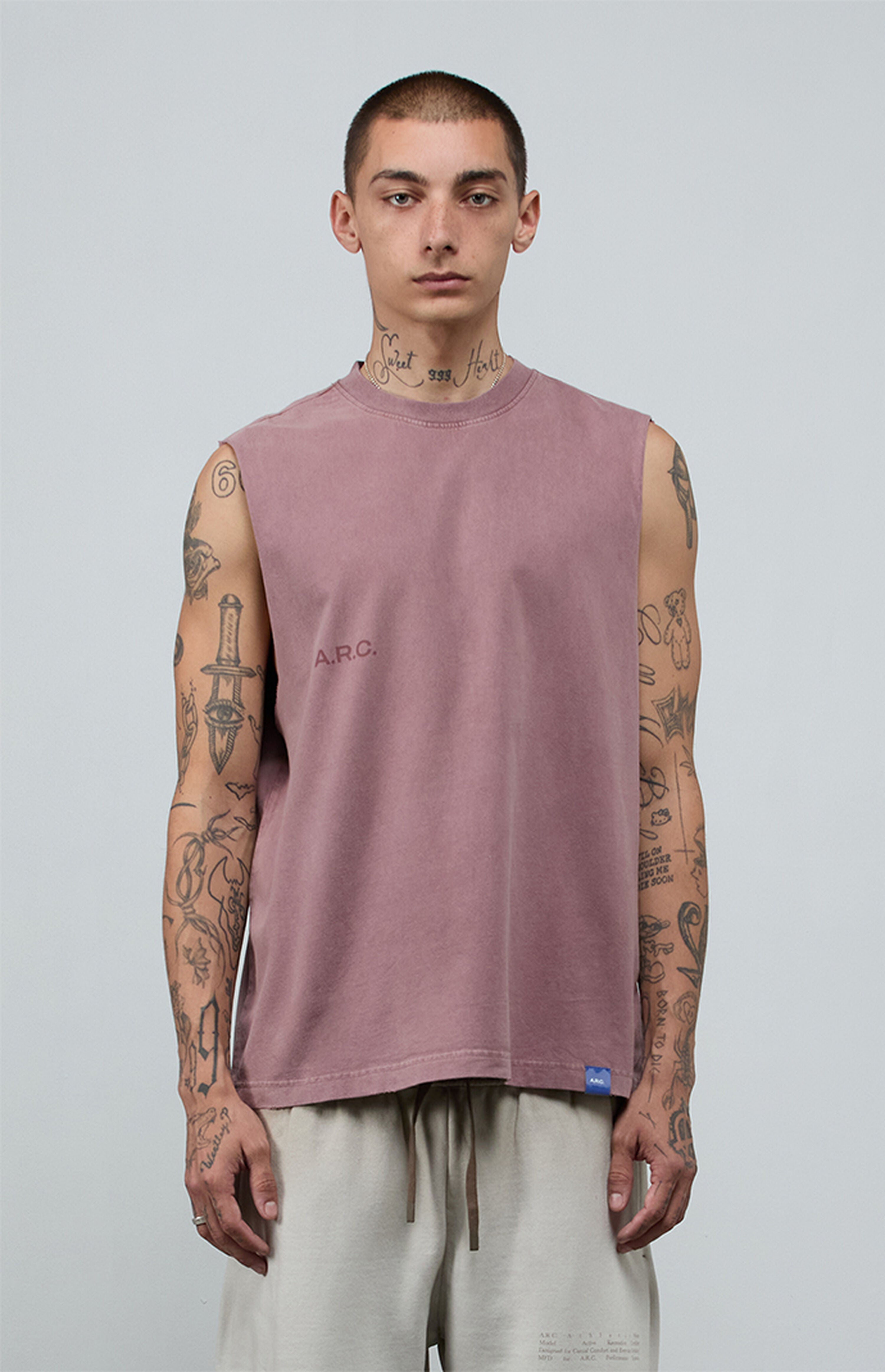 A.R.C. Rose Taupe Vintage Wash Comfort Cut Off Muscle T-Shirt