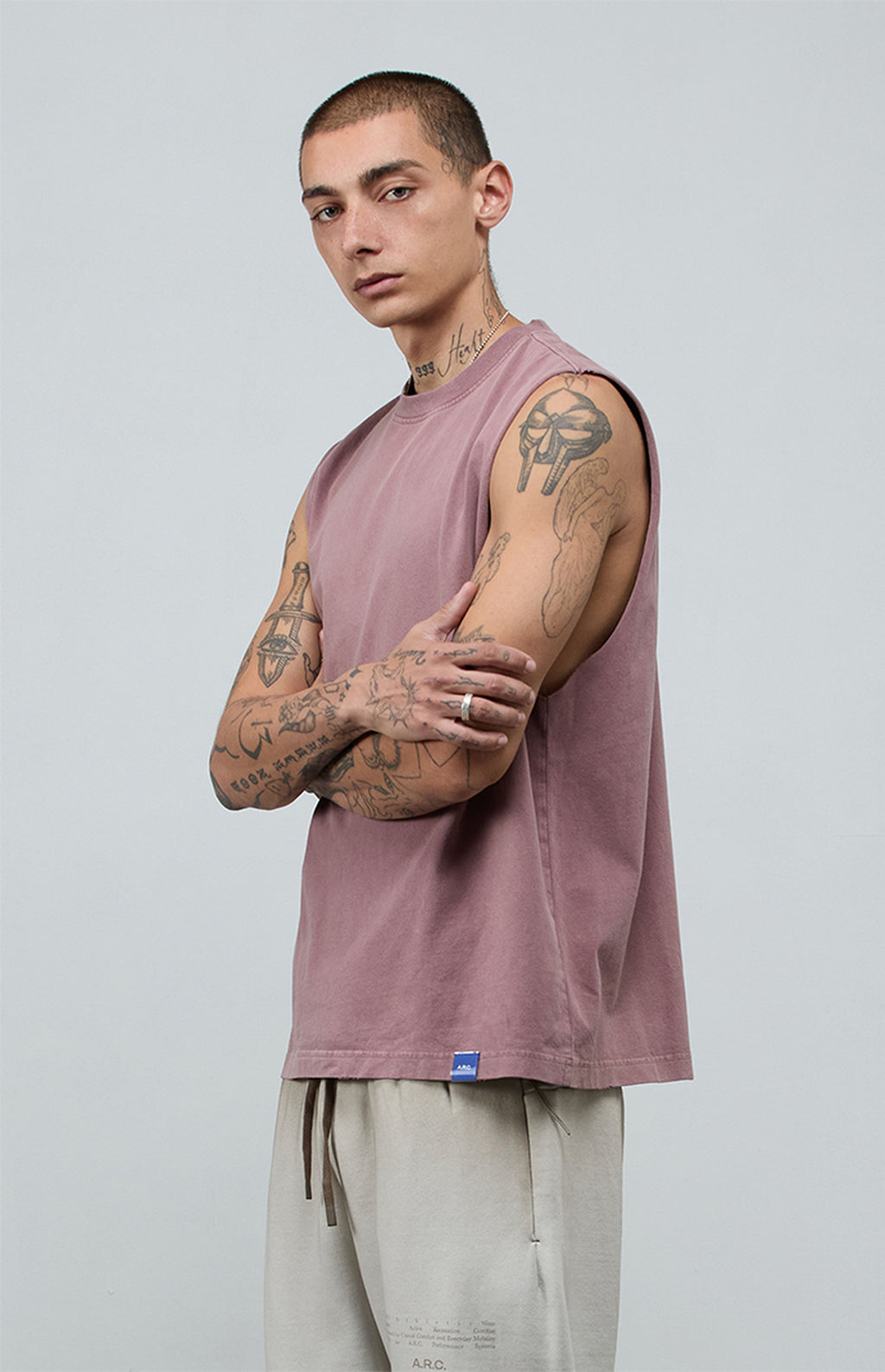 A.R.C. Rose Taupe Vintage Wash Comfort Cut Off Muscle T-Shirt