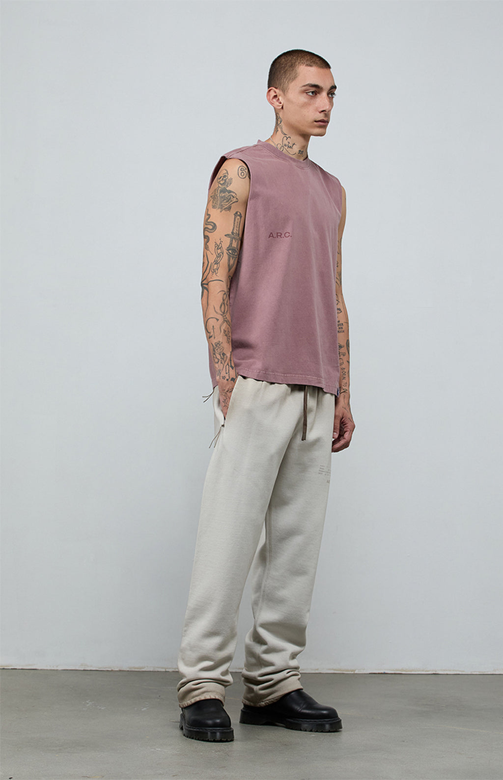 A.R.C. Rose Taupe Vintage Wash Comfort Cut Off Muscle T-Shirt