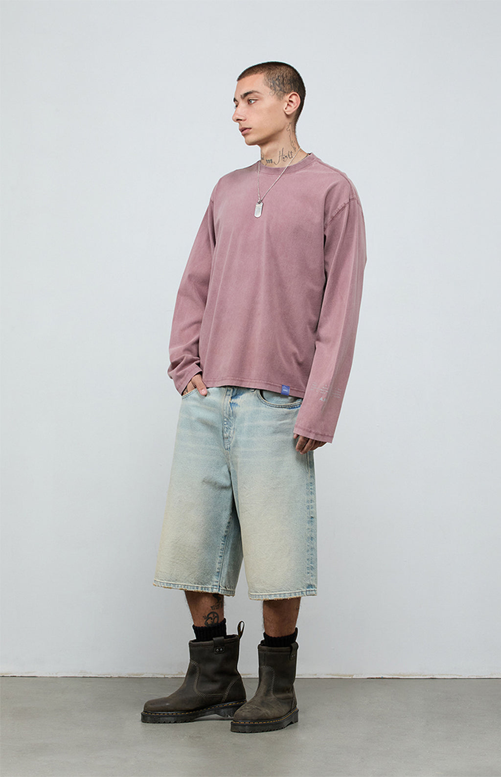 A.R.C. Rose Taupe Vintage Wash Heavyweight Oversized Long Sleeve T-Shirt