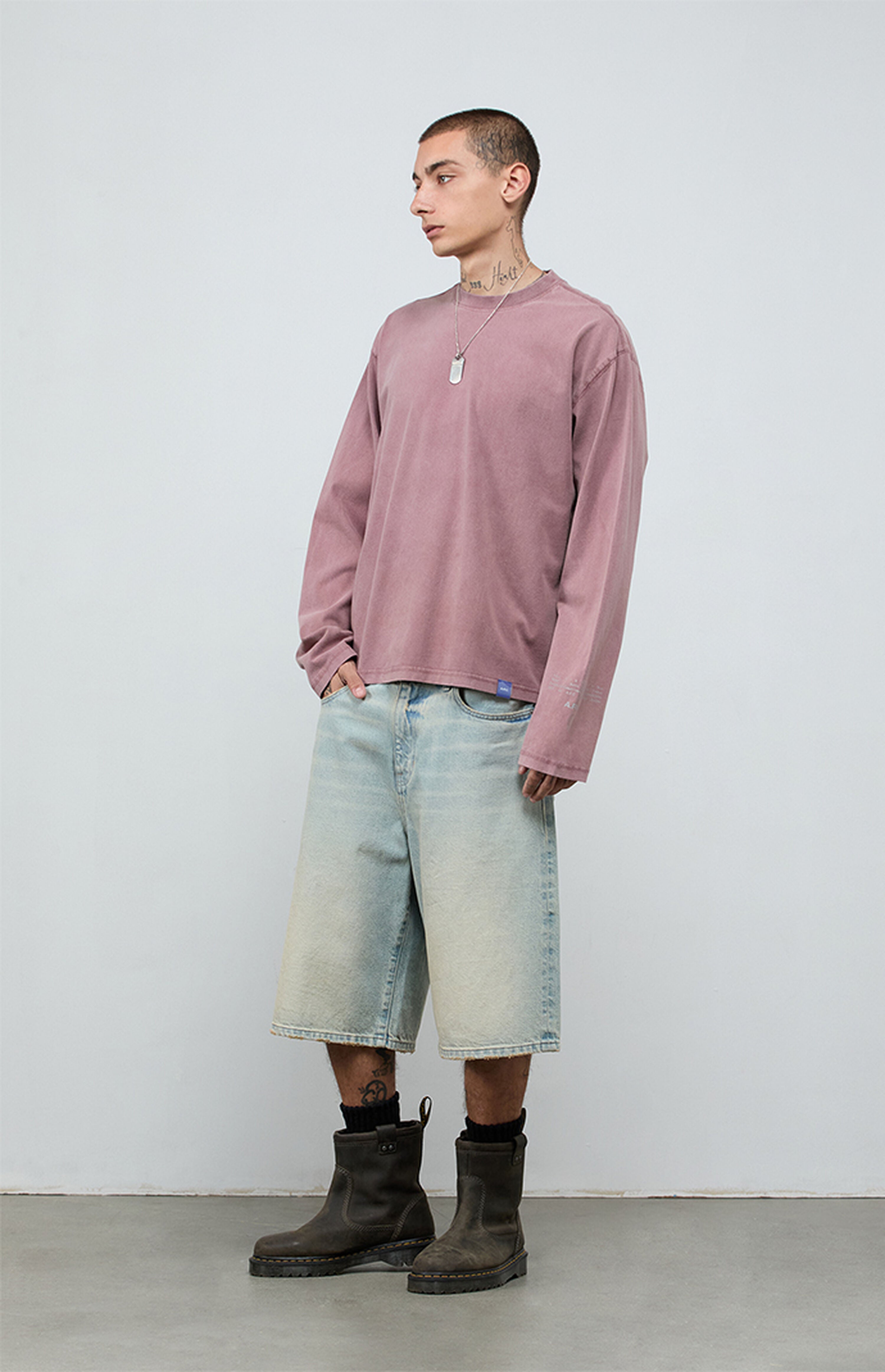 A.R.C. Rose Taupe Vintage Wash Heavyweight Oversized Long Sleeve T-Shirt