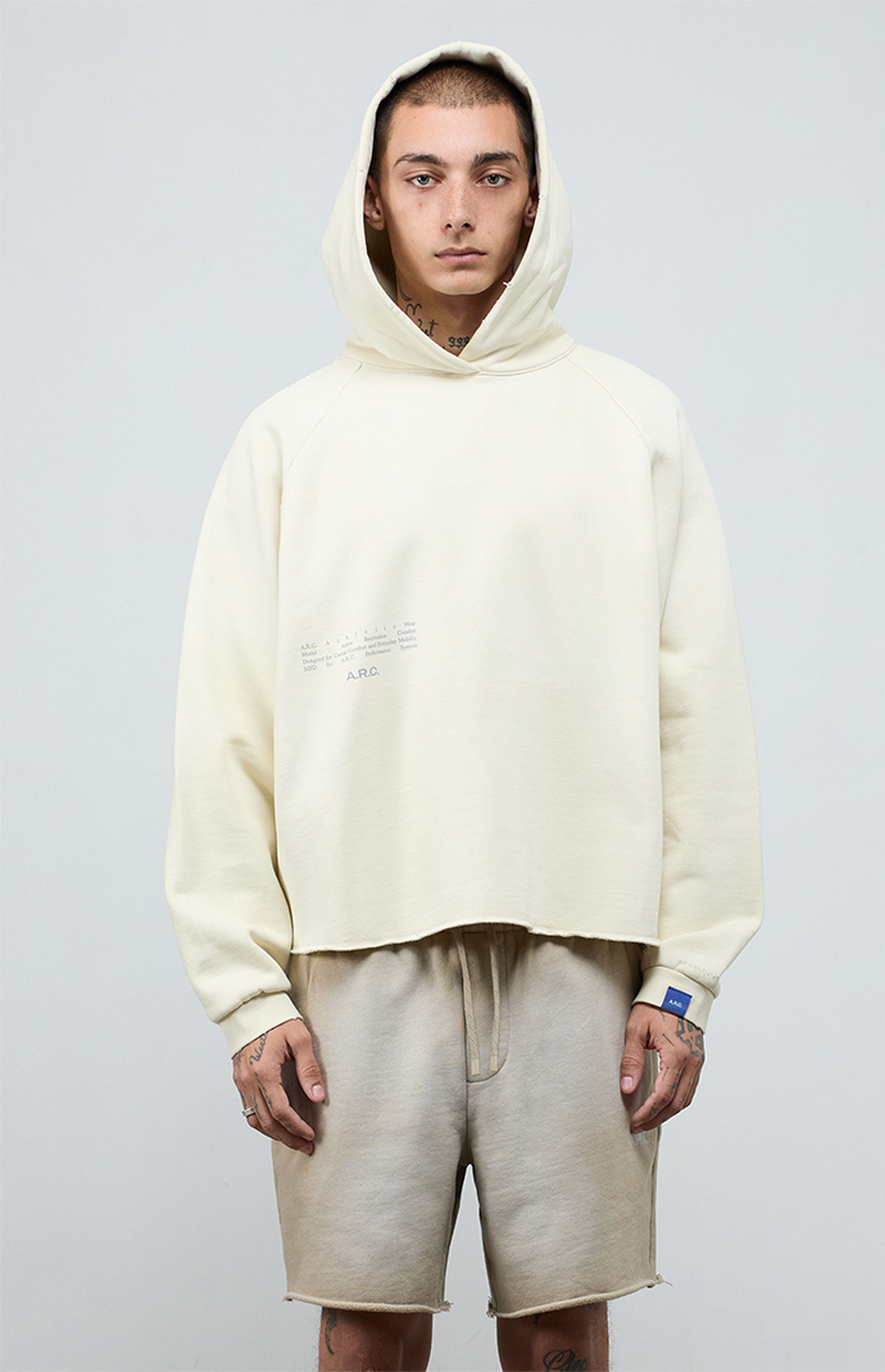 A.R.C. Light Gray Vintage Wash Heavyweight Raglan Cutoff Oversized Fleece Hoodie