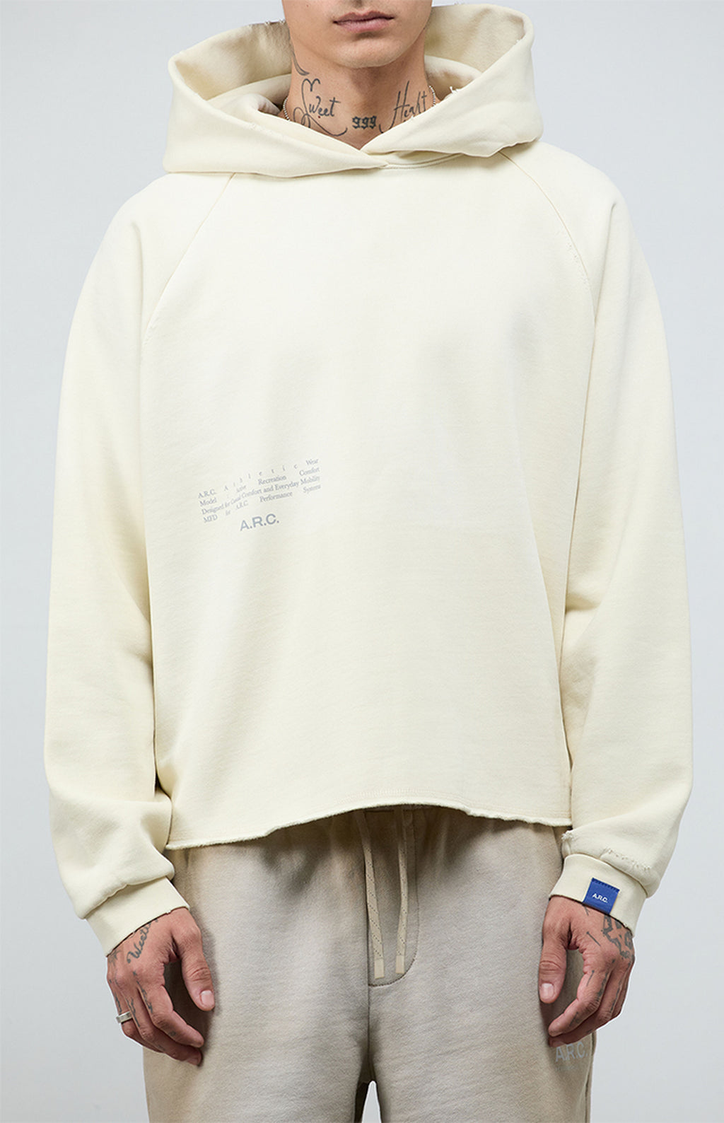 A.R.C. Light Gray Vintage Wash Heavyweight Raglan Cutoff Oversized Fleece Hoodie