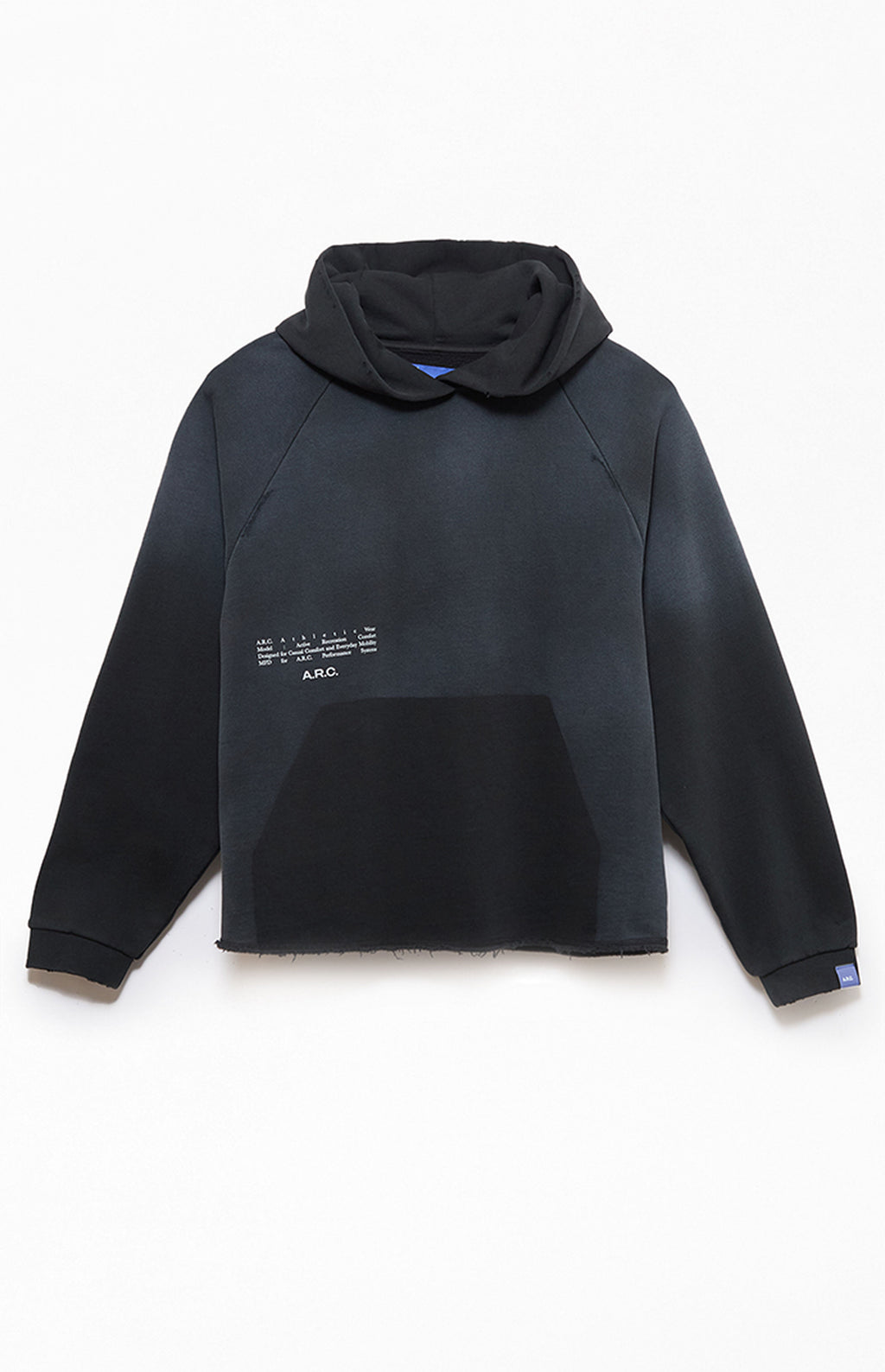 A.R.C. Black Vintage Wash Heavyweight Raglan Cutoff Oversized Fleece Hoodie