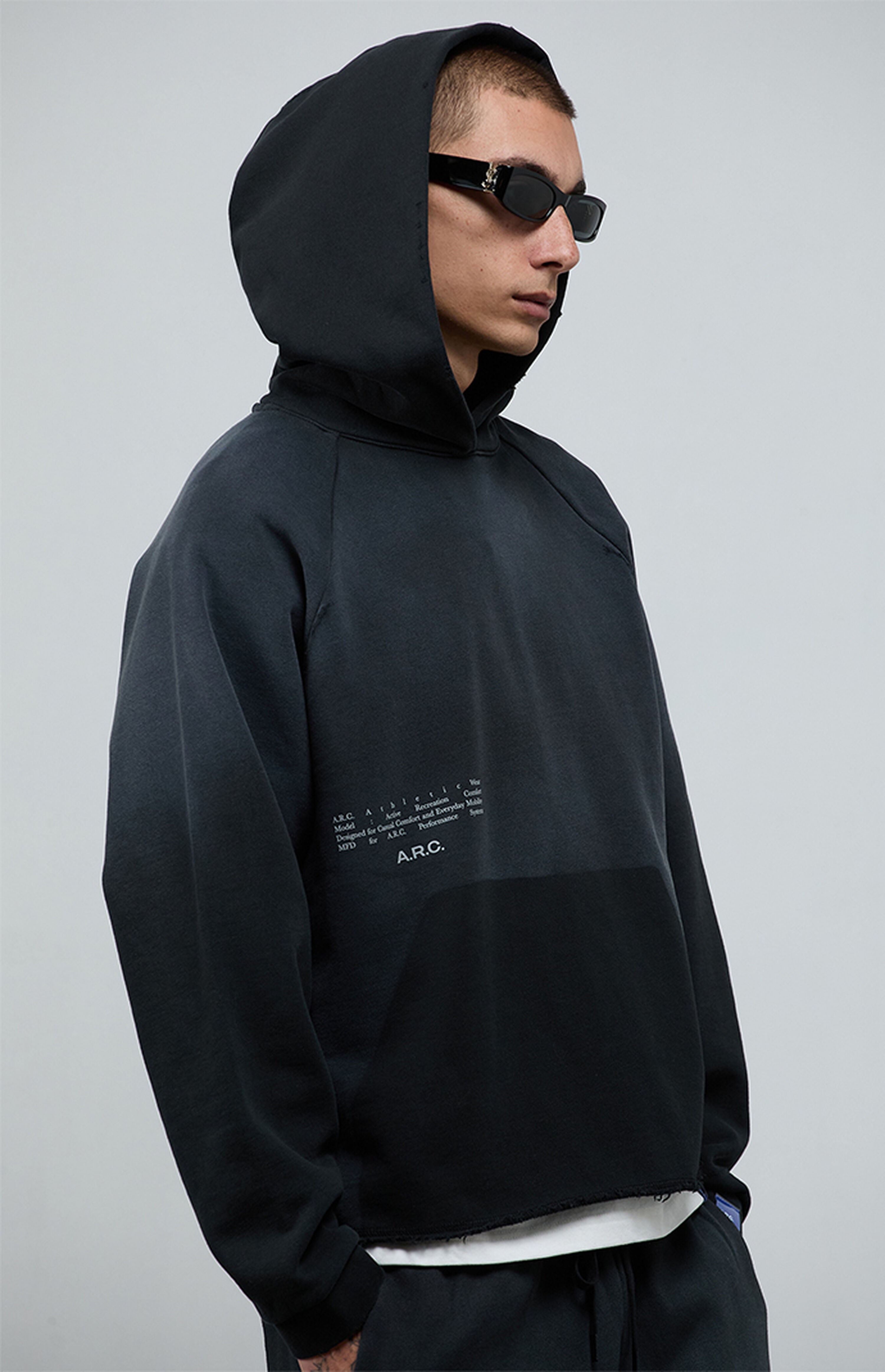 A.R.C. Black Vintage Wash Heavyweight Raglan Cutoff Oversized Fleece Hoodie