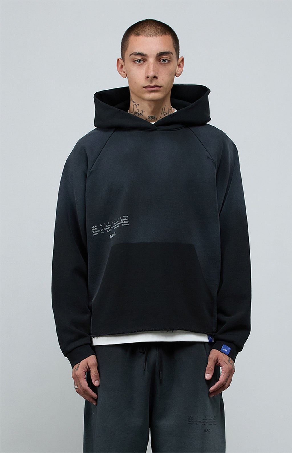 A.R.C. Black Vintage Wash Heavyweight Raglan Cutoff Oversized Fleece Hoodie