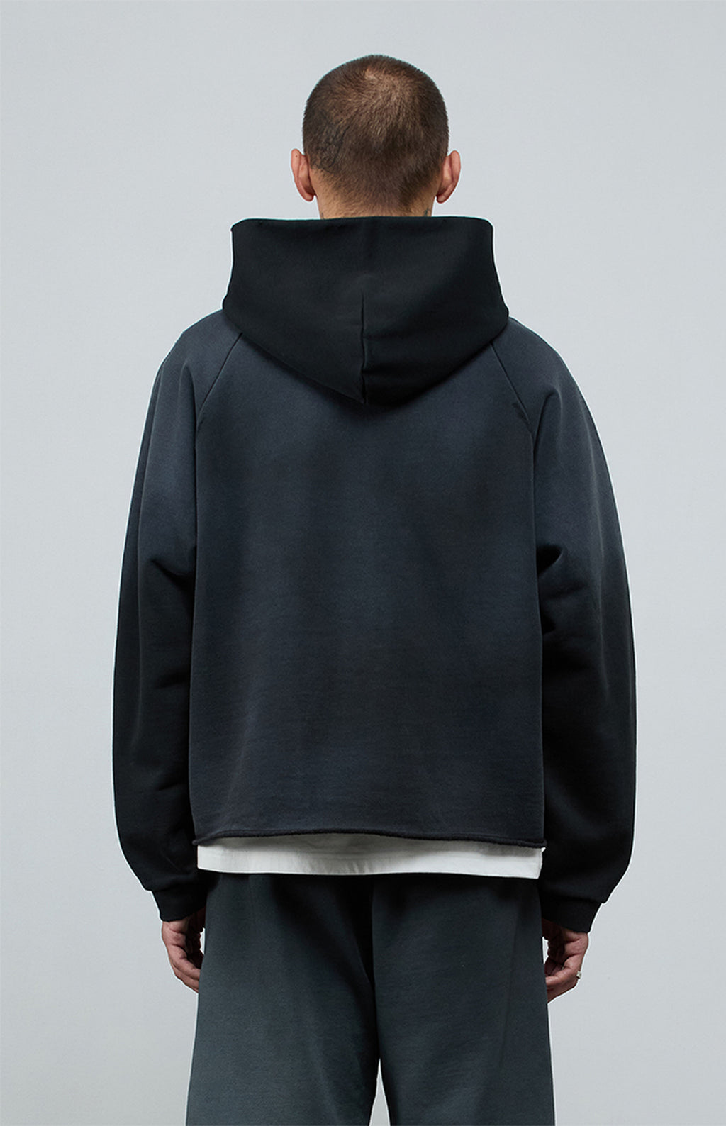A.R.C. Black Vintage Wash Heavyweight Raglan Cutoff Oversized Fleece Hoodie