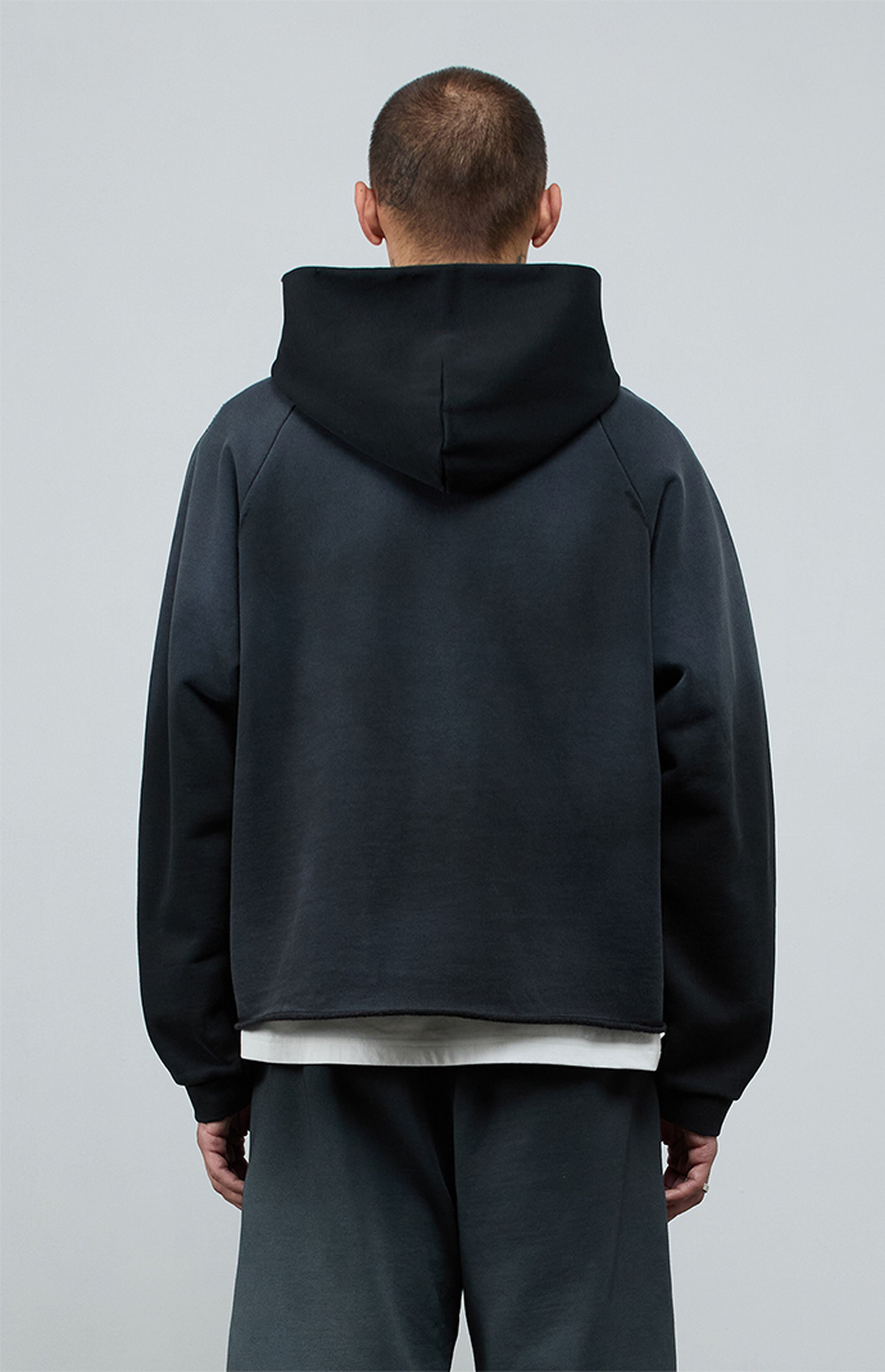 A.R.C. Black Vintage Wash Heavyweight Raglan Cutoff Oversized Fleece Hoodie