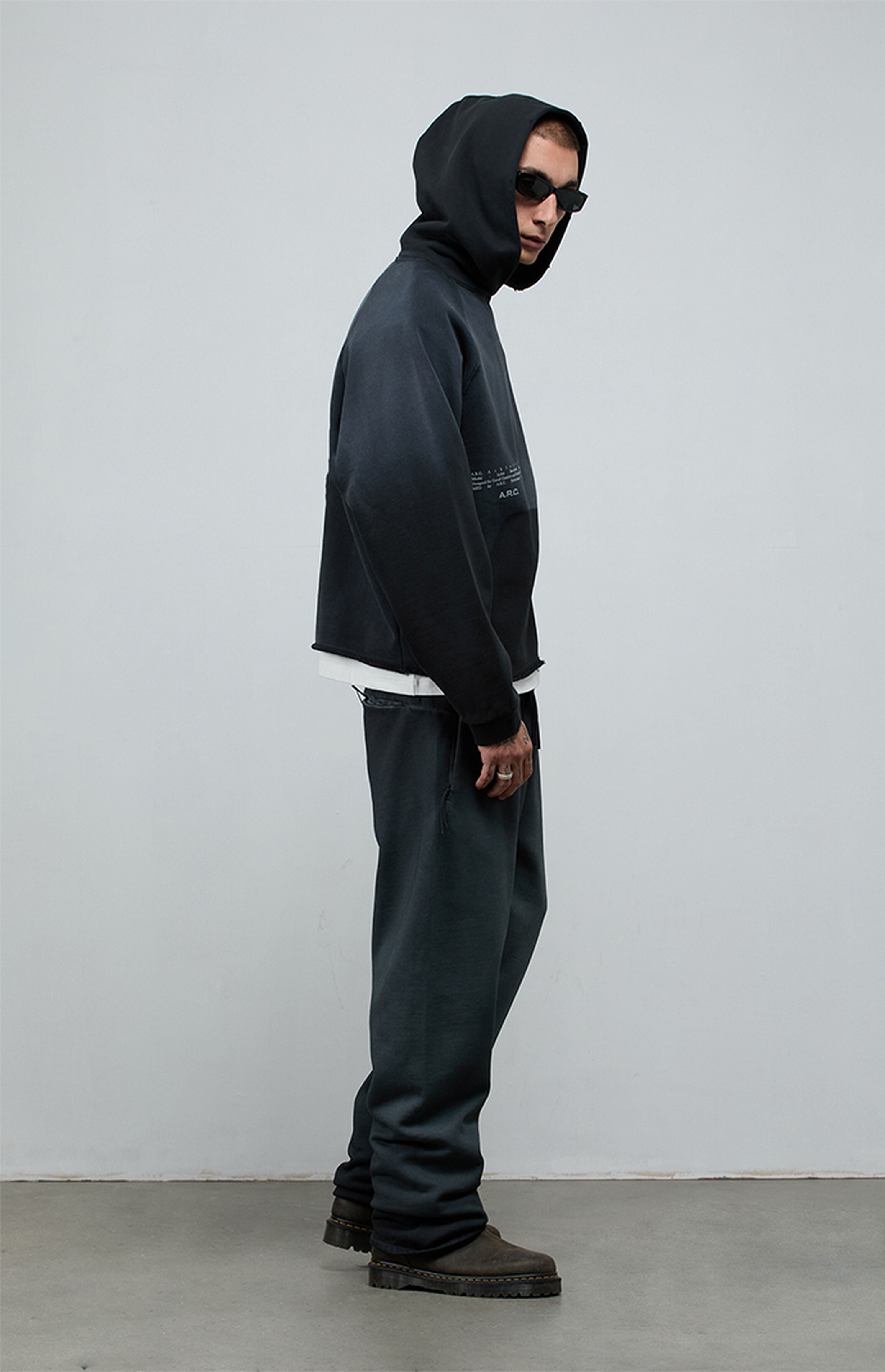 A.R.C. Black Vintage Wash Heavyweight Raglan Cutoff Oversized Fleece Hoodie