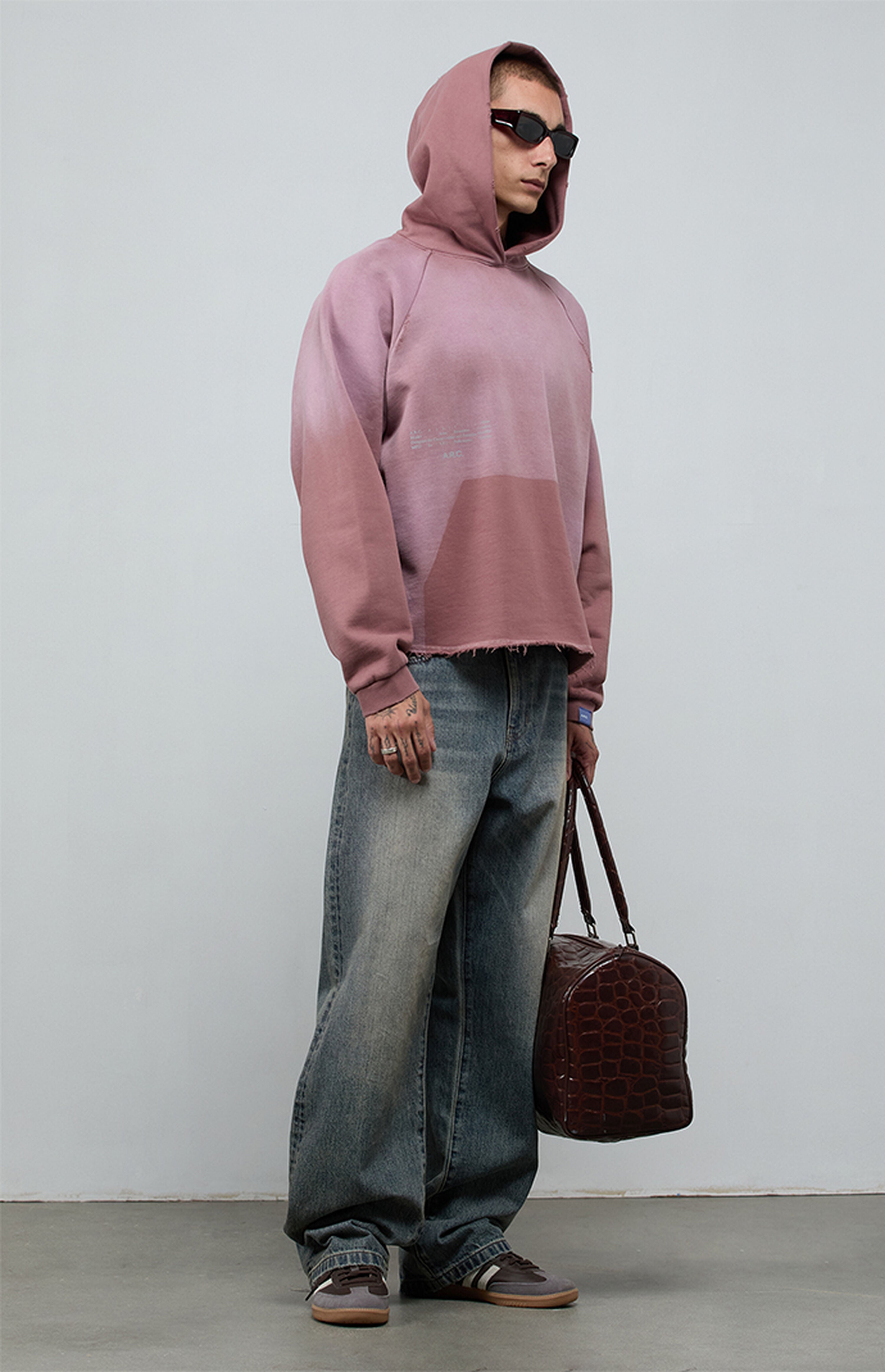 A.R.C. Rose Taupe Vintage Wash Heavyweight Raglan Cutoff Oversized Fleece Hoodie