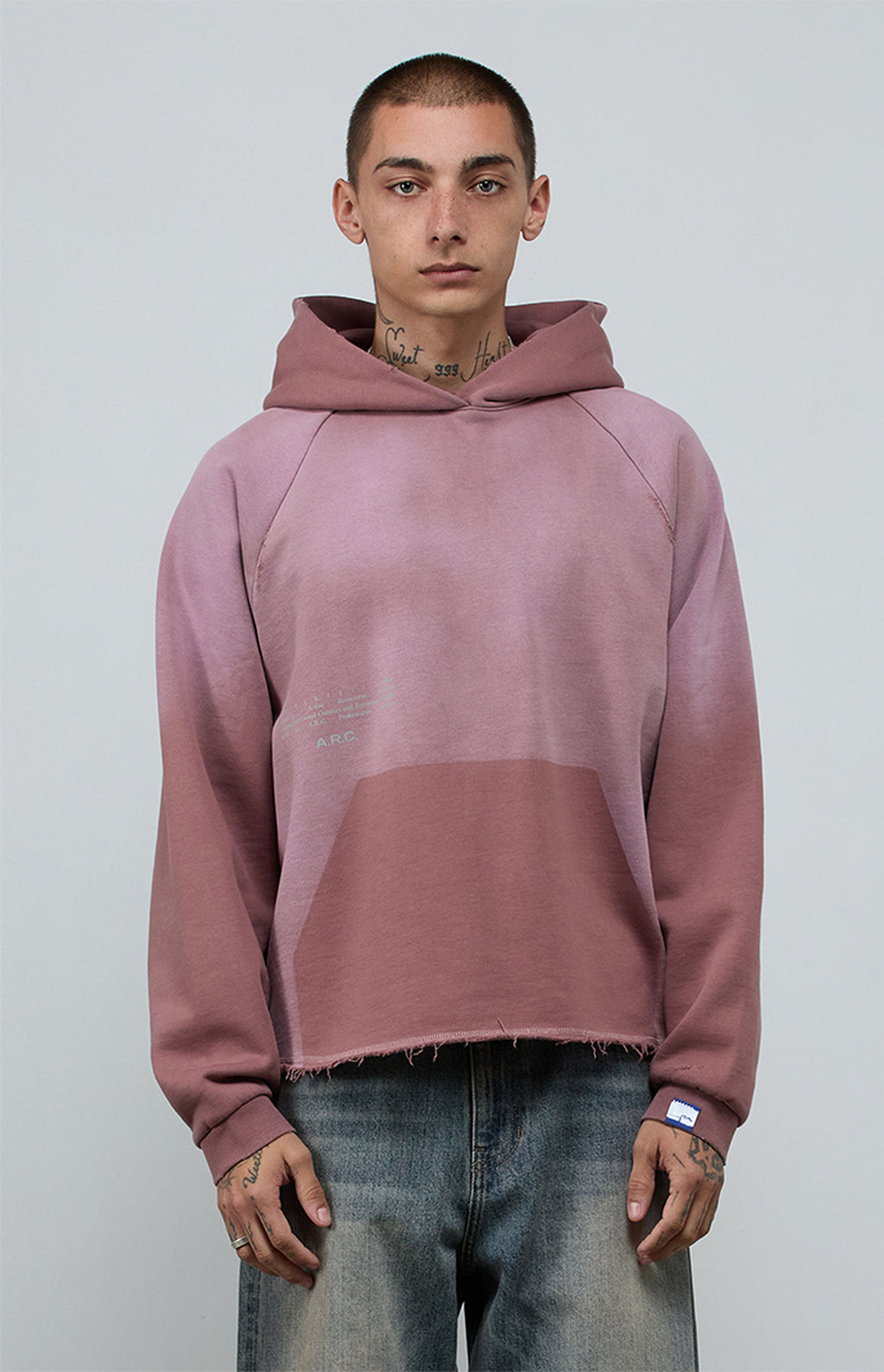 A.R.C. Rose Taupe Vintage Wash Heavyweight Raglan Cutoff Oversized Fleece Hoodie