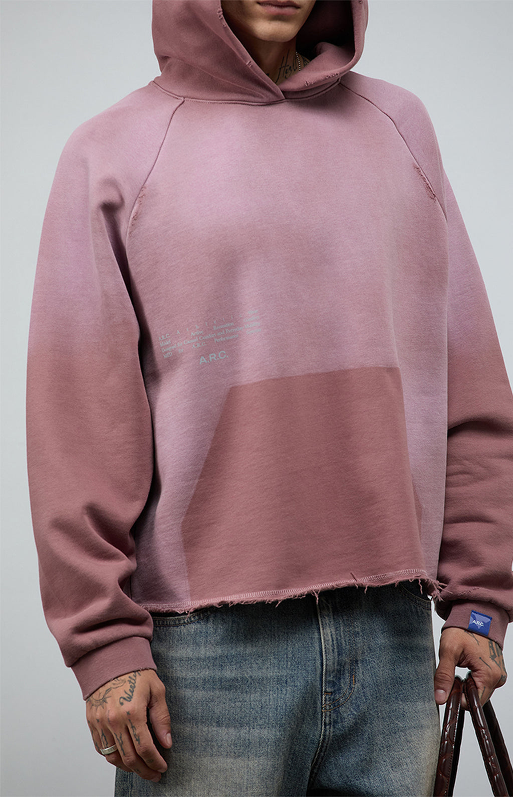 A.R.C. Rose Taupe Vintage Wash Heavyweight Raglan Cutoff Oversized Fleece Hoodie