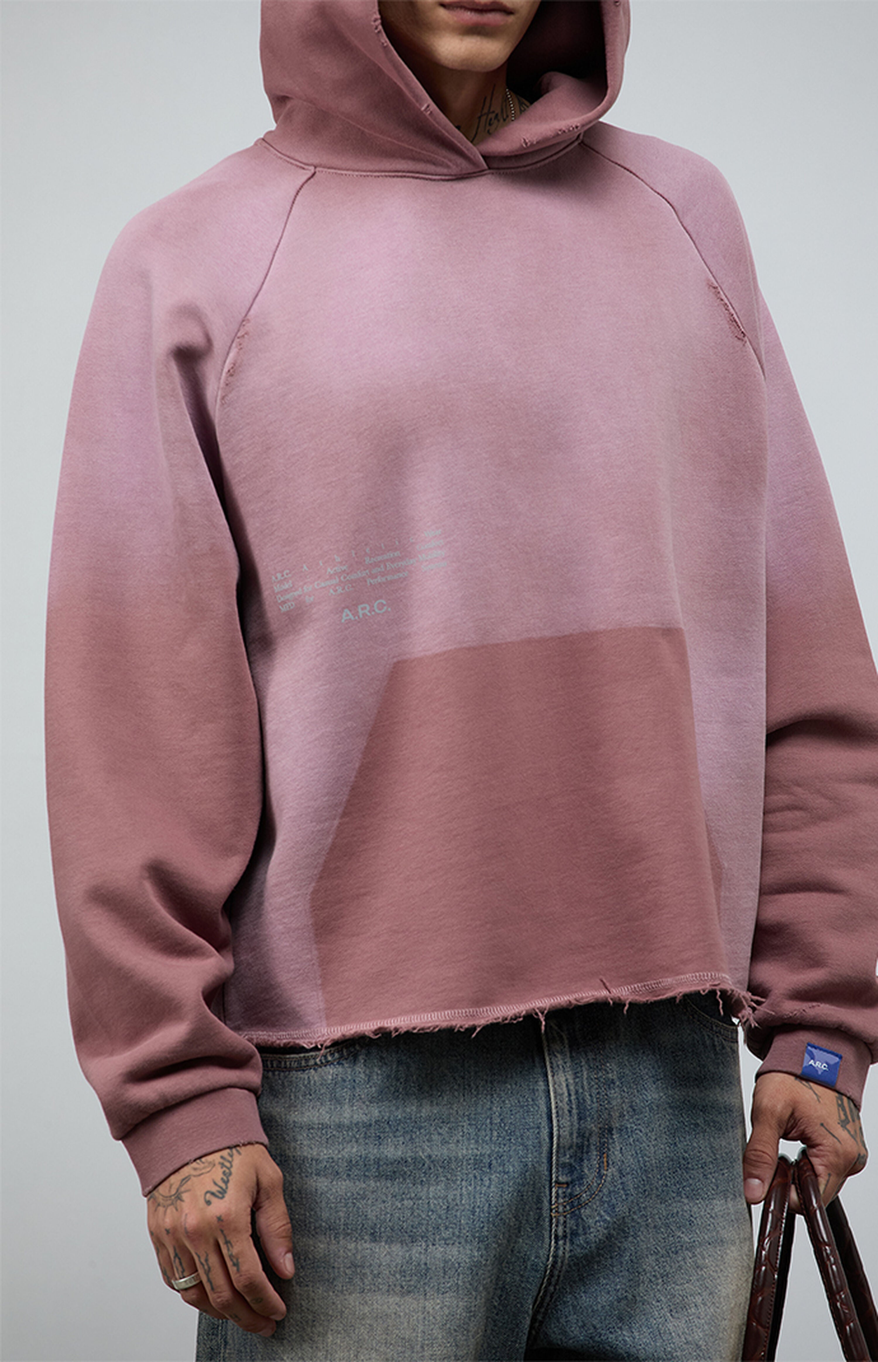 A.R.C. Rose Taupe Vintage Wash Heavyweight Raglan Cutoff Oversized Fleece Hoodie