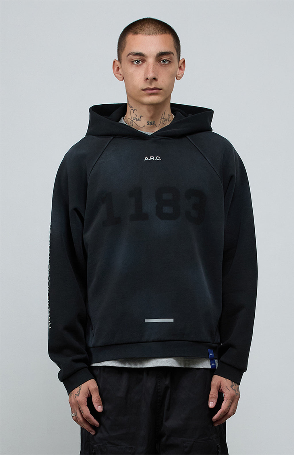 A.R.C. 1183 Black Vintage Wash Heavyweight Raglan Oversized Fleece Hoodie