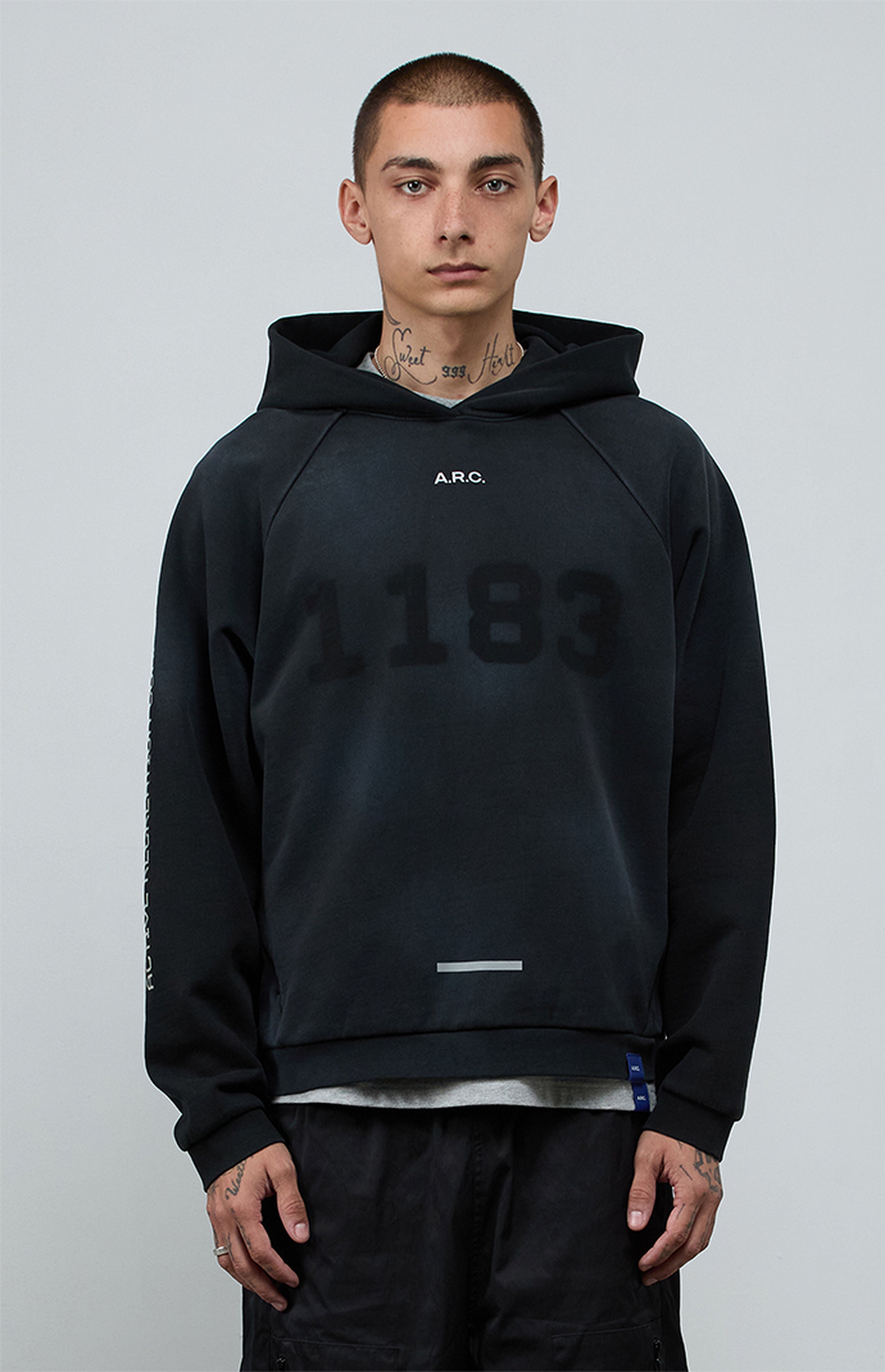 A.R.C. 1183 Black Vintage Wash Heavyweight Raglan Oversized Fleece Hoodie