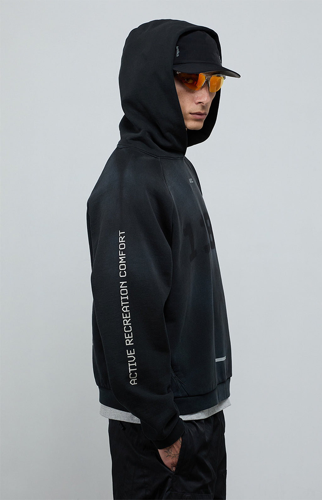 A.R.C. 1183 Black Vintage Wash Heavyweight Raglan Oversized Fleece Hoodie