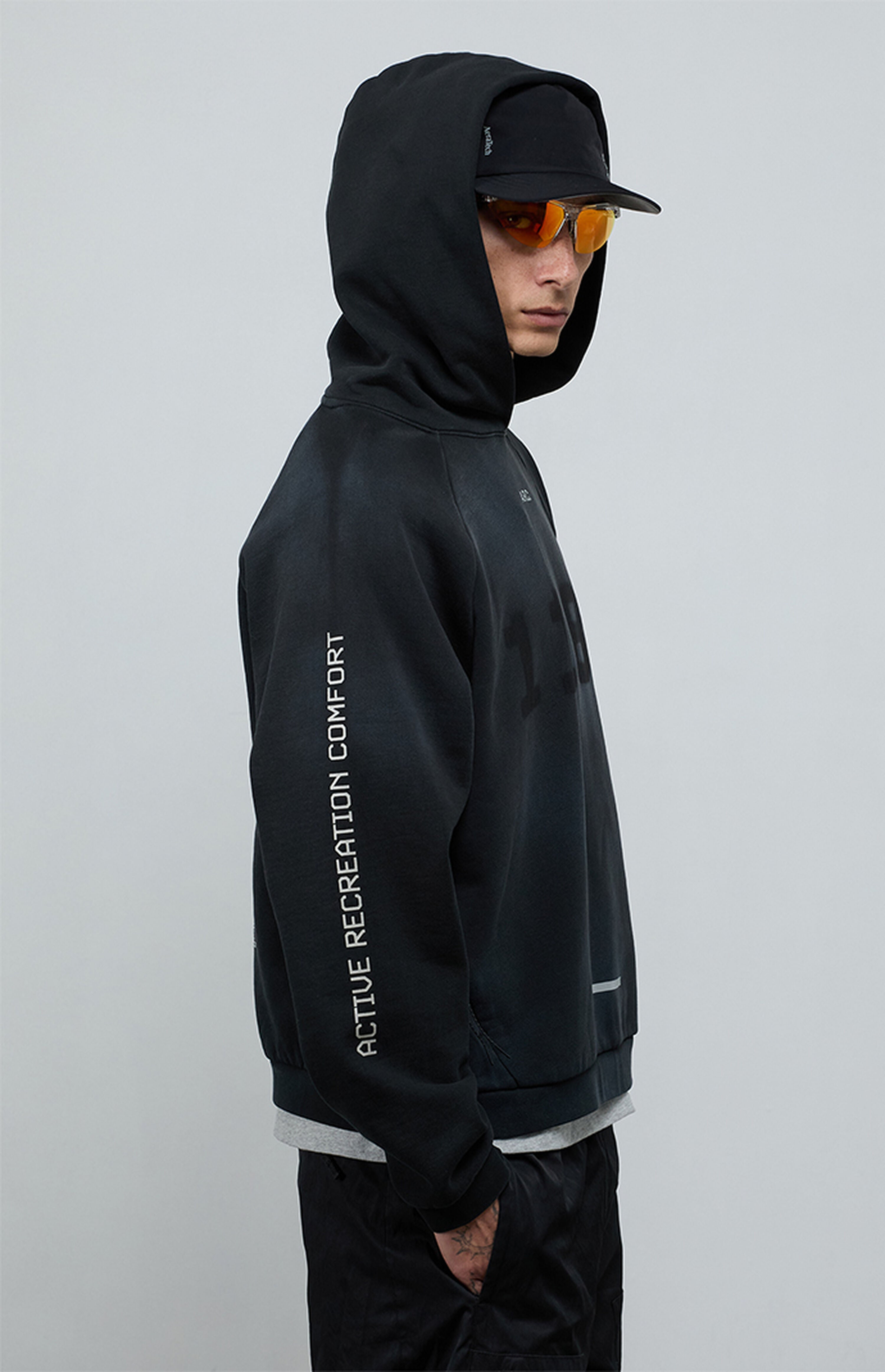 A.R.C. 1183 Black Vintage Wash Heavyweight Raglan Oversized Fleece Hoodie
