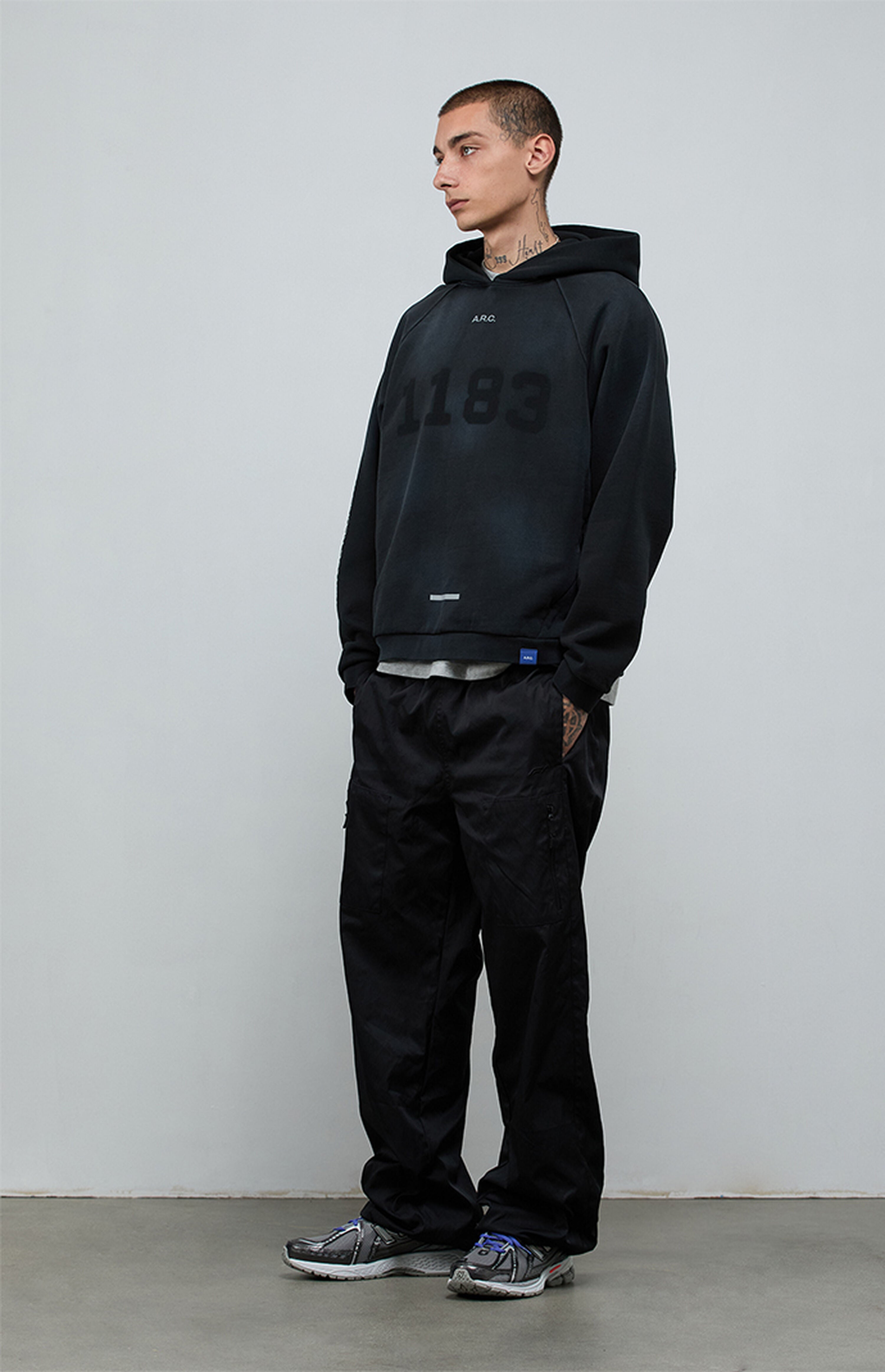 A.R.C. 1183 Black Vintage Wash Heavyweight Raglan Oversized Fleece Hoodie
