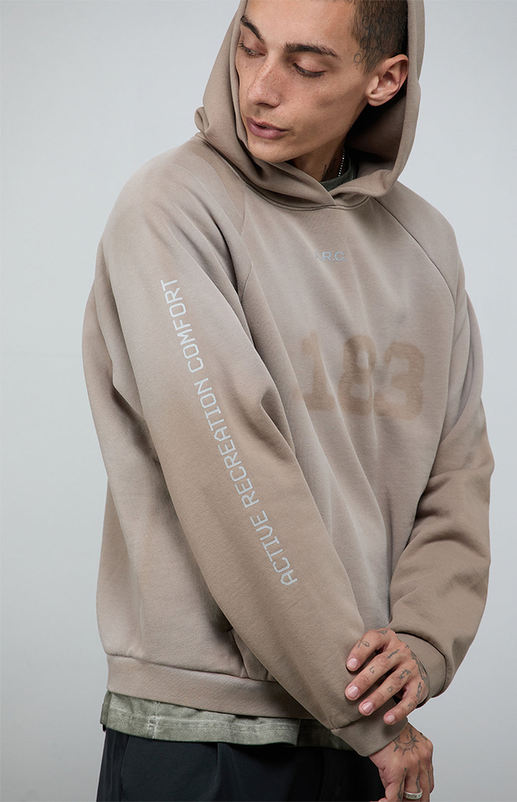 A.R.C. 1183 Khaki Vintage Wash Heavyweight Raglan Oversized Fleece Hoodie