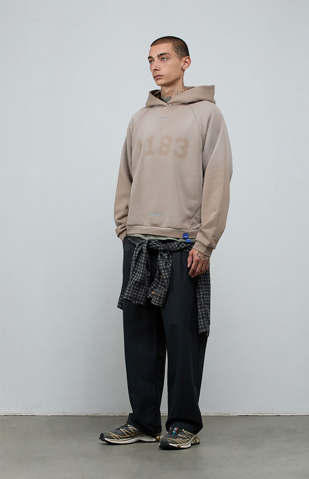 A.R.C. 1183 Khaki Vintage Wash Heavyweight Raglan Oversized Fleece Hoodie