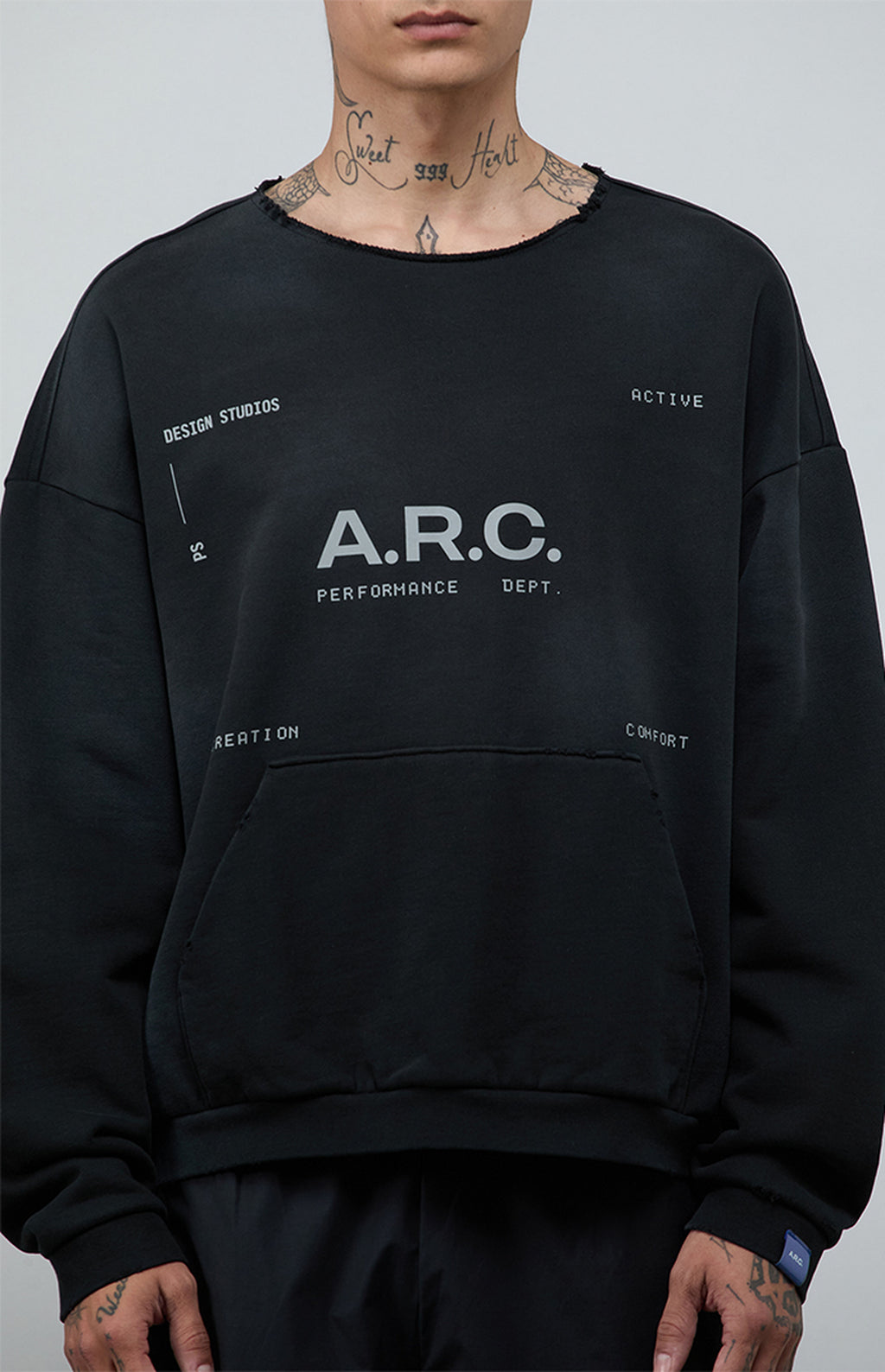 A.R.C. Black Vintage Wash Heavyweight Fleece Cutoff Sweatshirt