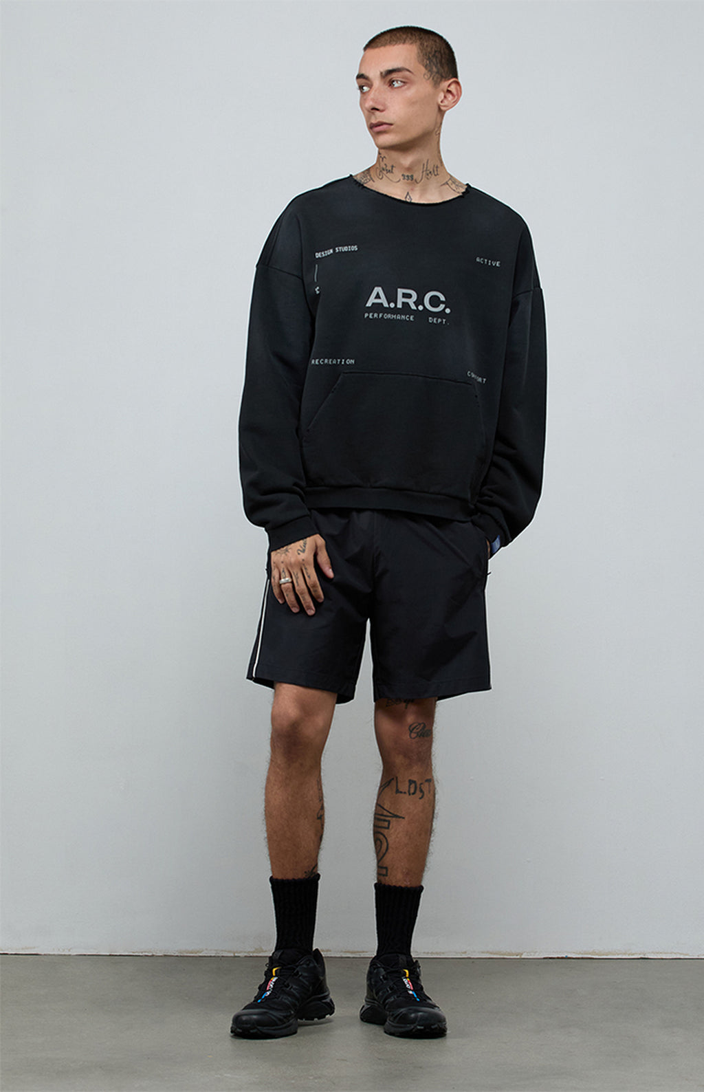 A.R.C. Black Vintage Wash Heavyweight Fleece Cutoff Sweatshirt