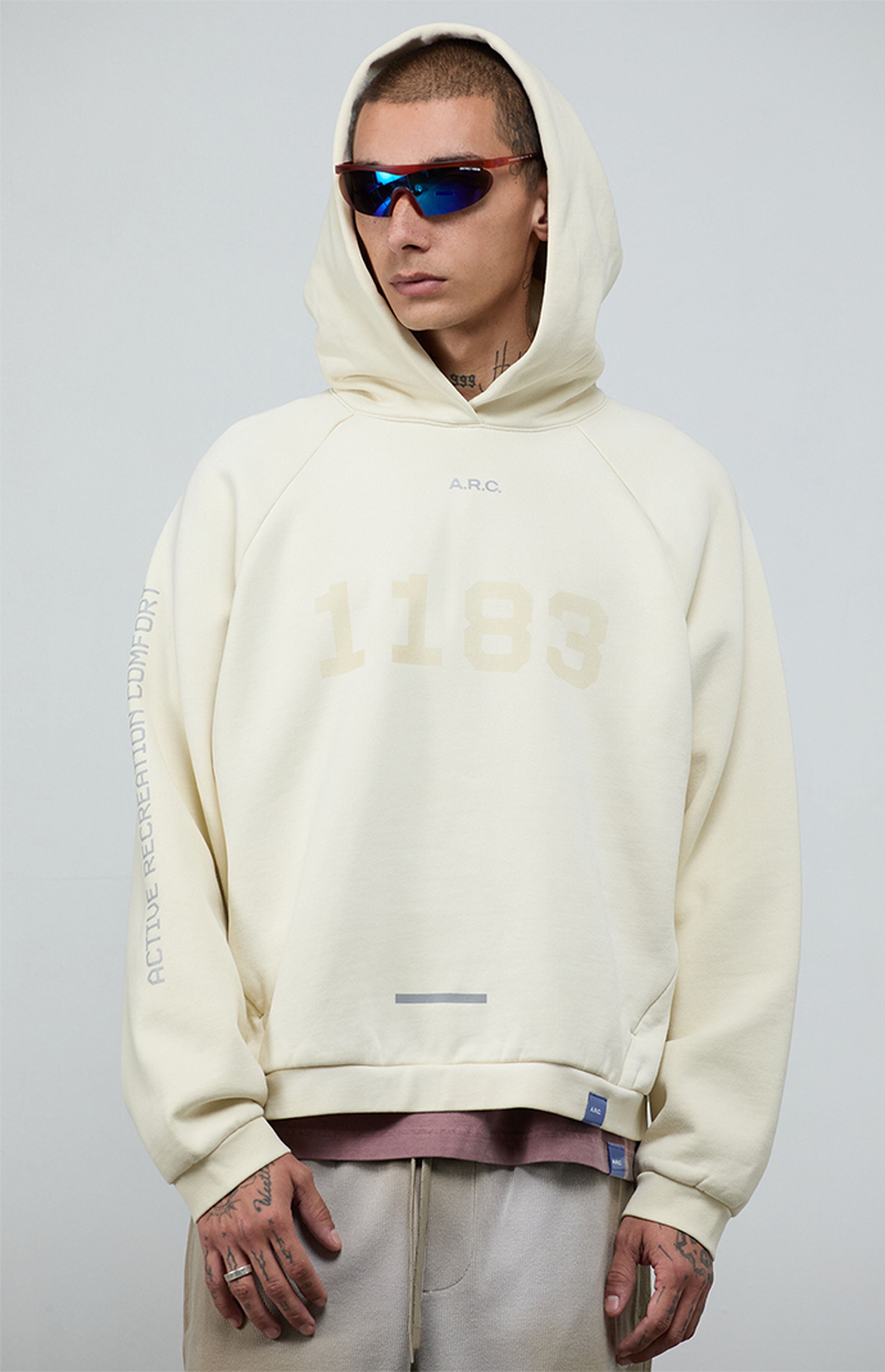 A.R.C. 1183 Light Gray Vintage Wash Heavyweight Raglan Oversized Fleece Hoodie