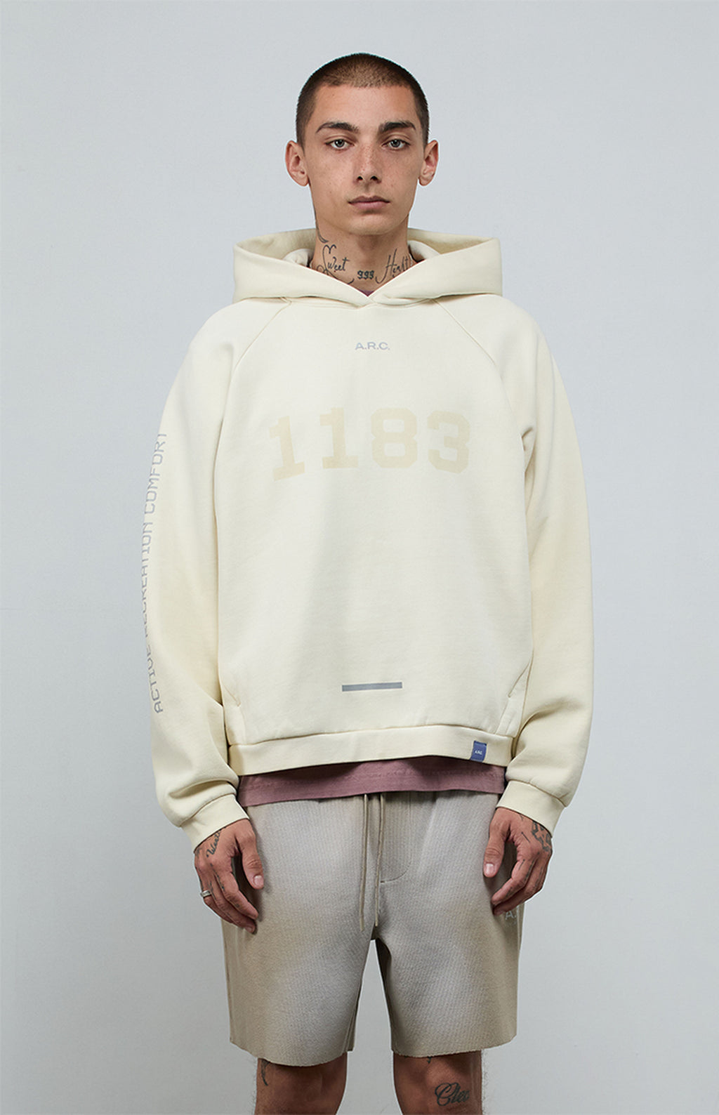 A.R.C. 1183 Light Gray Vintage Wash Heavyweight Raglan Oversized Fleece Hoodie