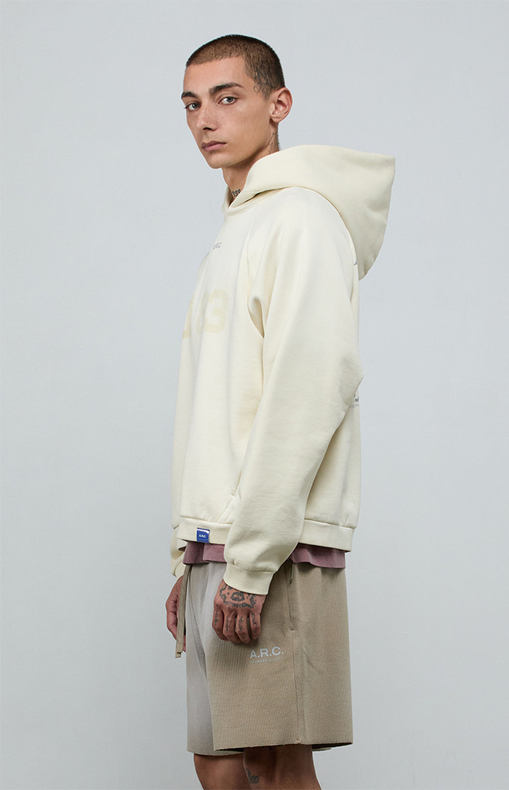 A.R.C. 1183 Light Gray Vintage Wash Heavyweight Raglan Oversized Fleece Hoodie