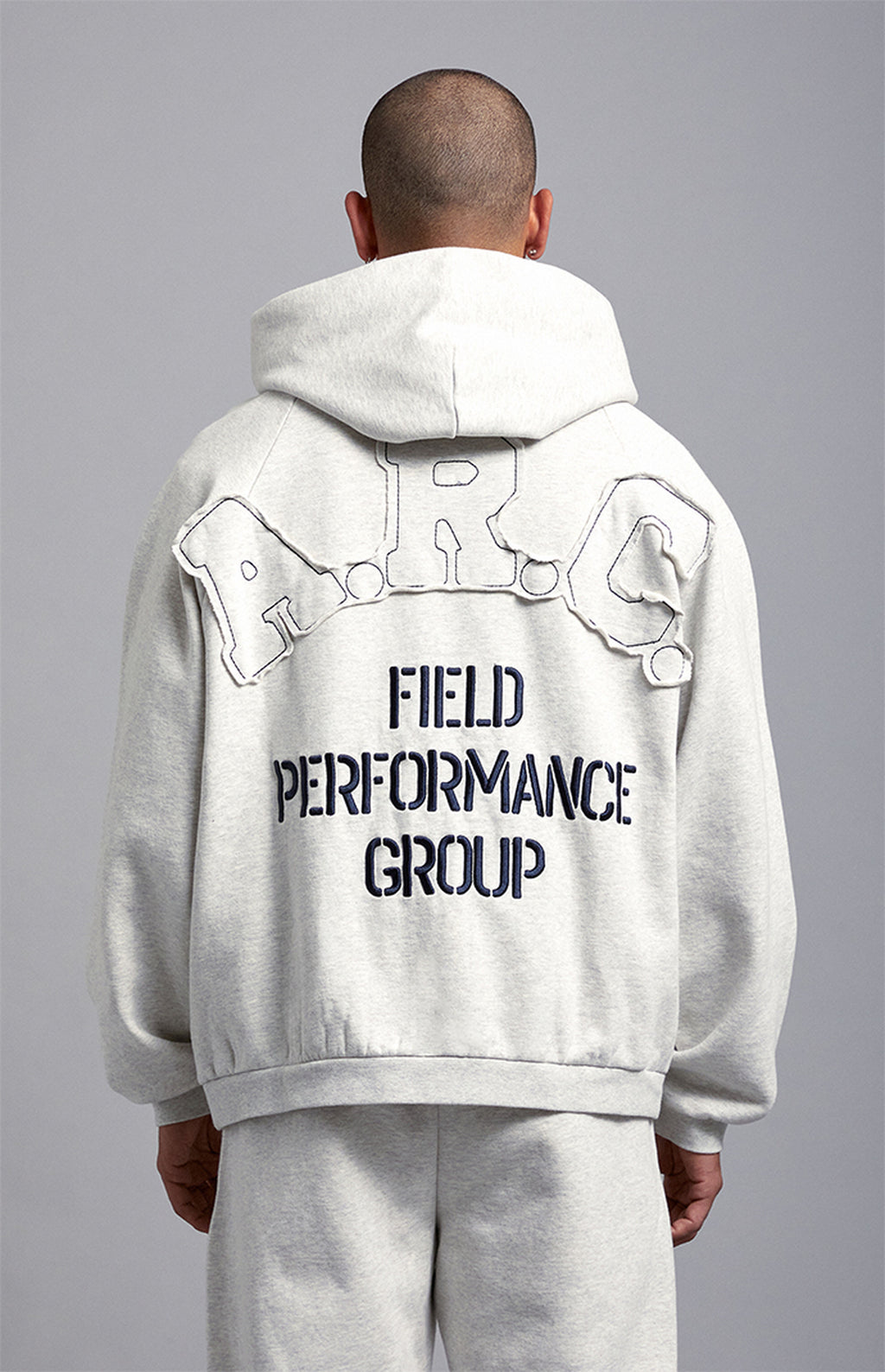 A.R.C. Heather Grey Field Applique Heavyweight Fleece Hoodie