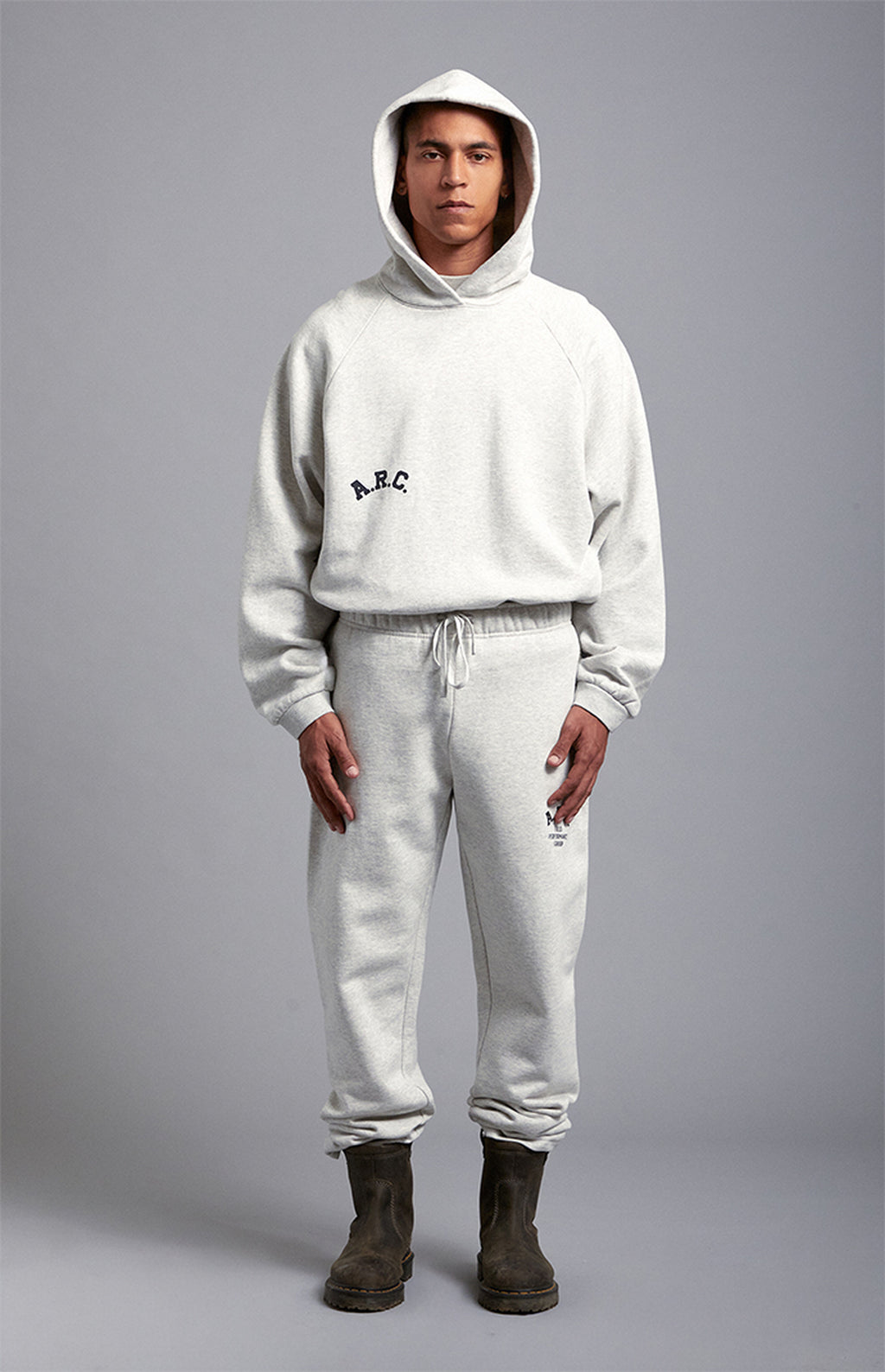 A.R.C. Heather Grey Field Applique Heavyweight Fleece Hoodie