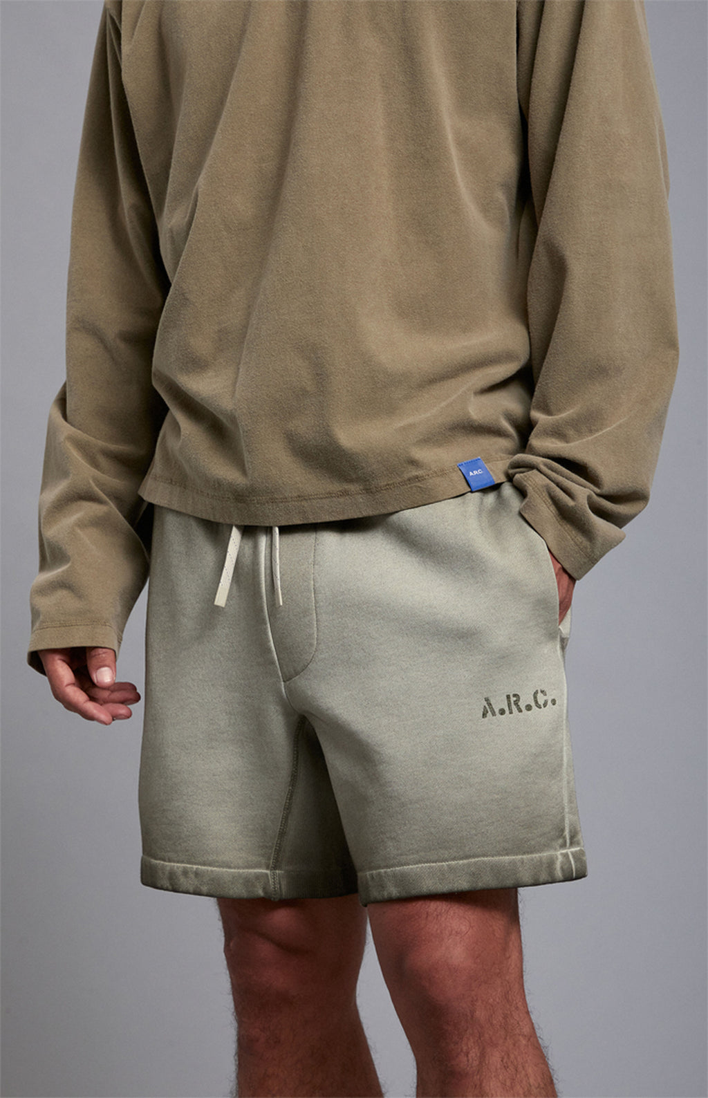 A.R.C. Olive Vintage Wash Heavyweight Fleece Sweat Shorts