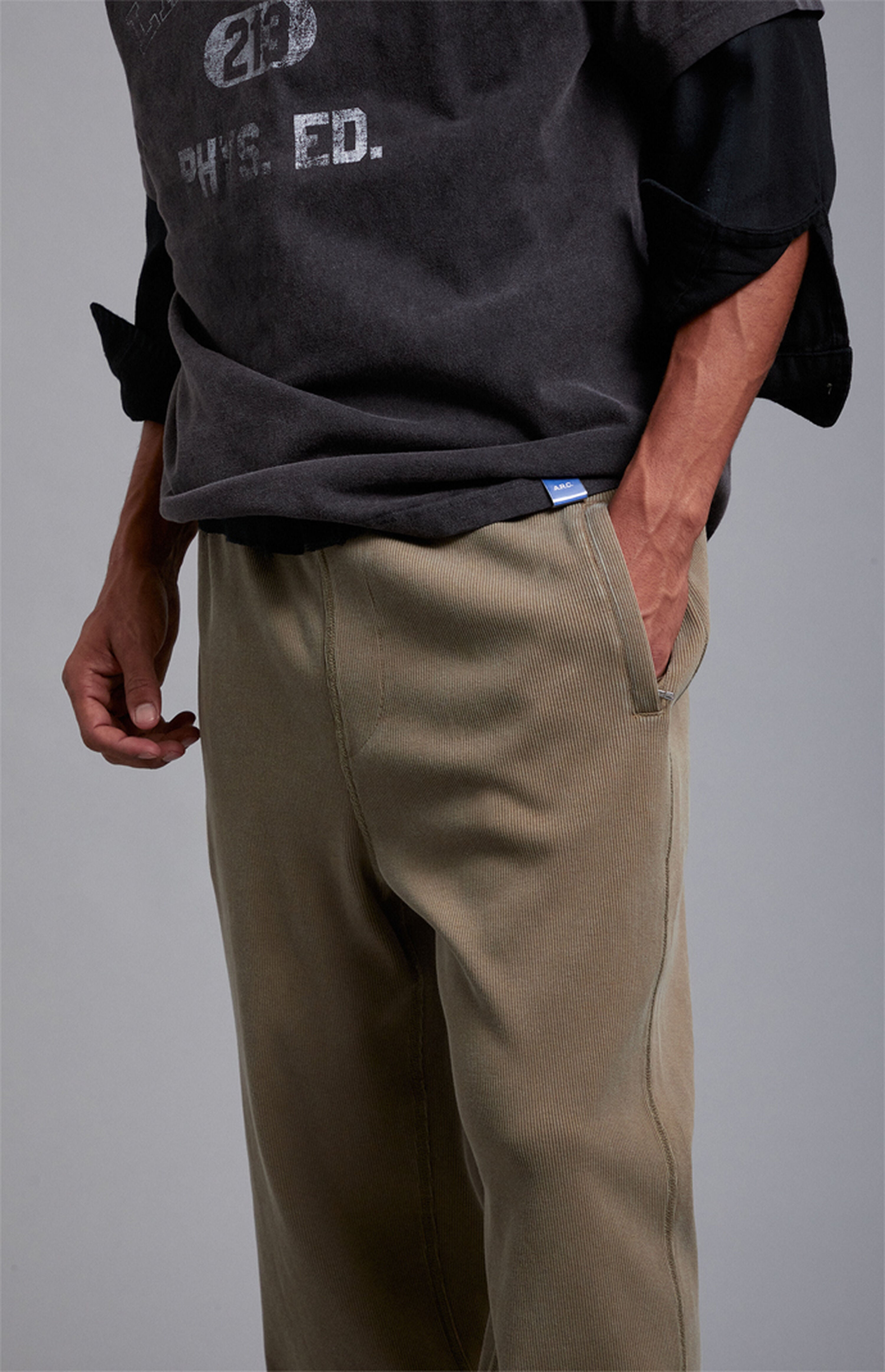A.R.C. Green Ribbed Baggy Sweatpants