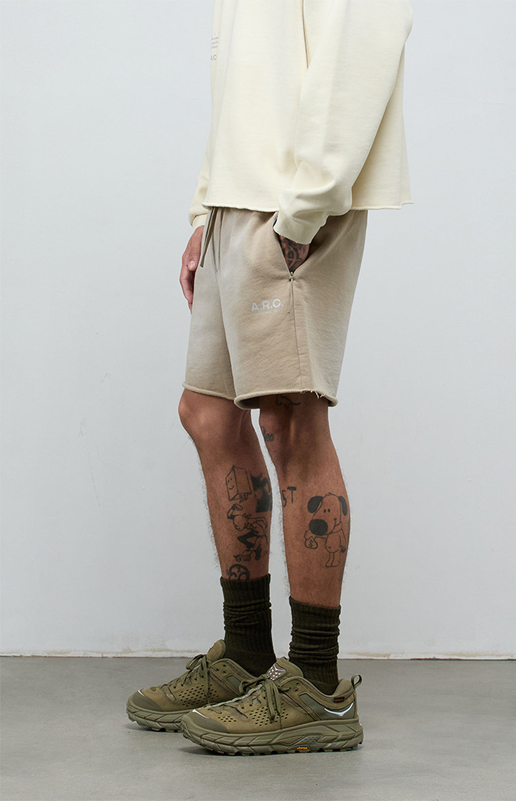 A.R.C. Active Khaki Cutoff Fleece Sweat Shorts