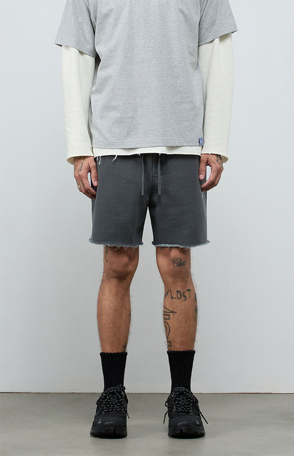 A.R.C. Black Vintage Washed Cutoff Fleece Sweat Shorts