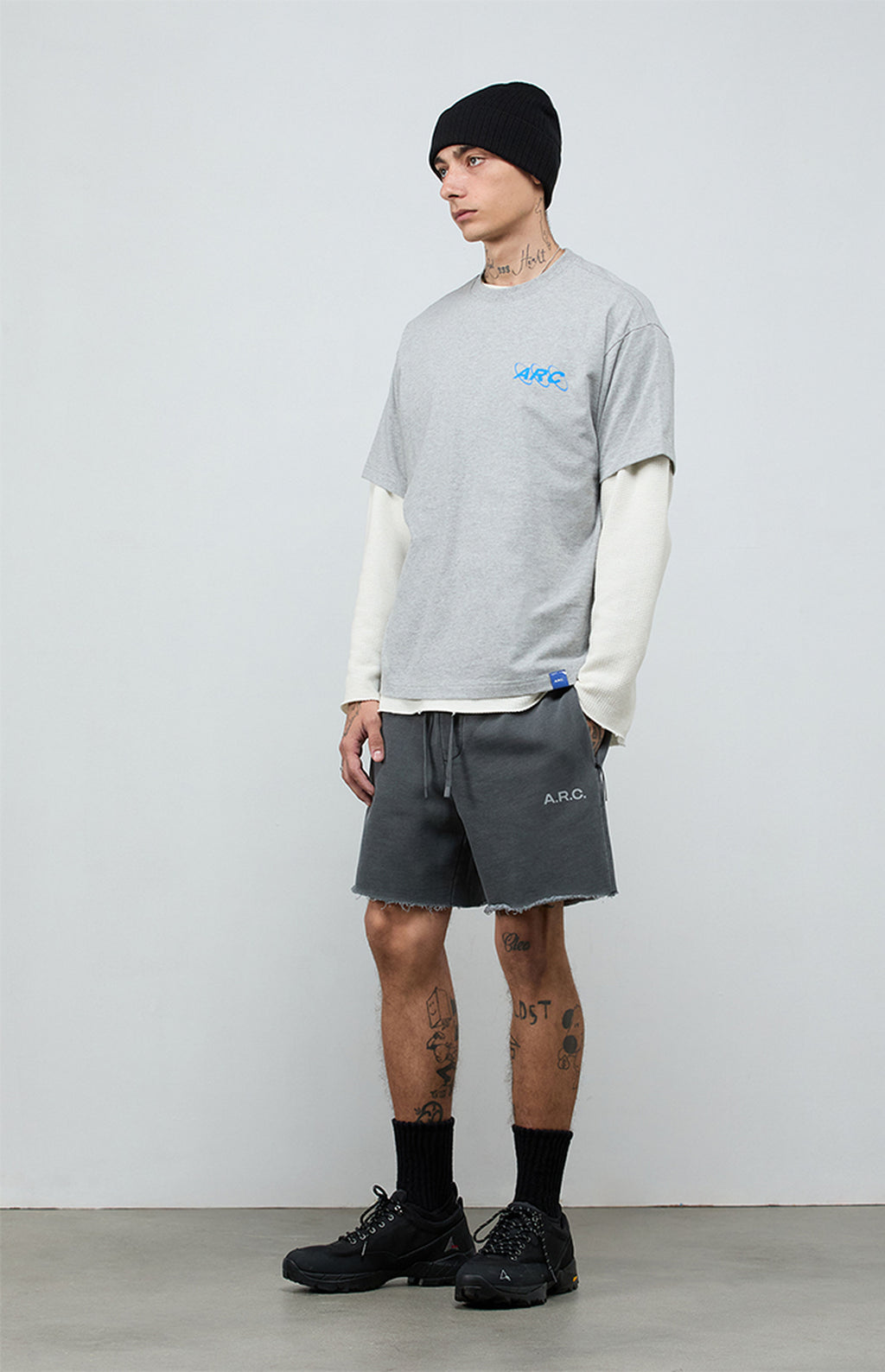 A.R.C. Black Vintage Washed Cutoff Fleece Sweat Shorts