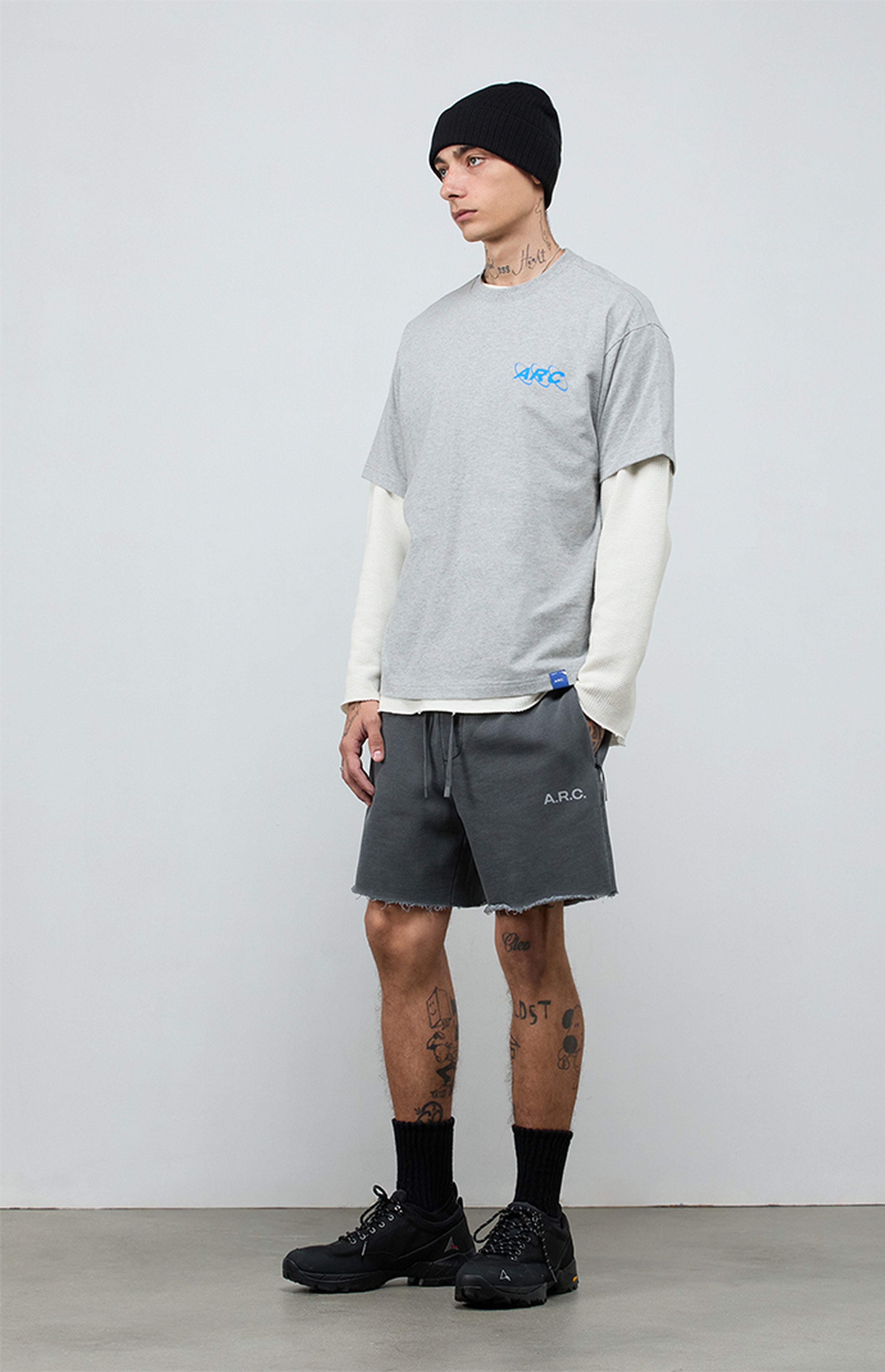 A.R.C. Black Vintage Washed Cutoff Fleece Sweat Shorts