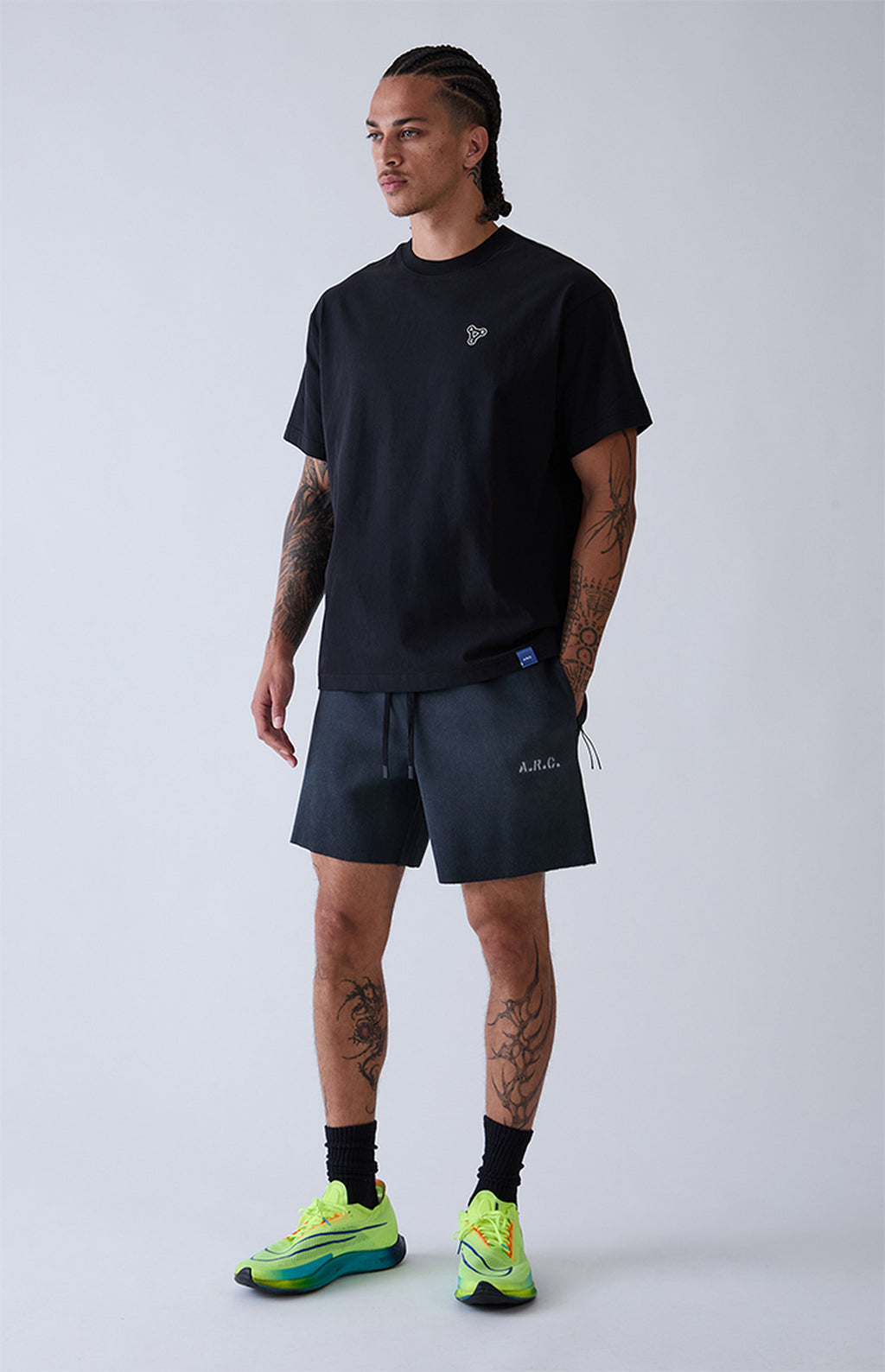 A.R.C. Black Vintage Wash Ribbed Knit Shorts